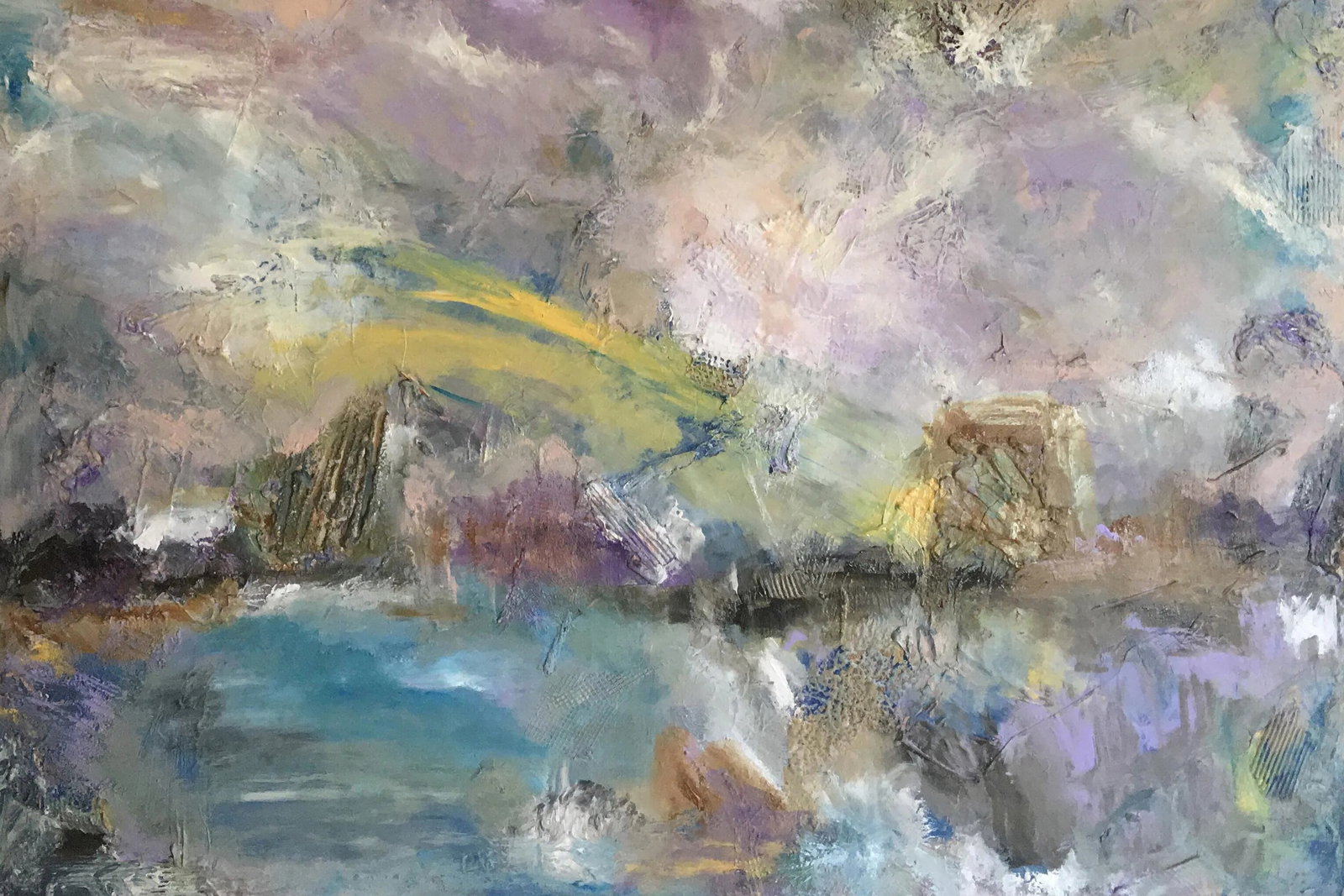 "Abrigo" Original Abstrast Colorful Oil Landscape Painting: 24" x 36" Eco-Friendly Textured Oil Painting. Abrigo {Shelter} by Morata is a One-of-a-Kind Impressionistic / Expressionistic Landscape using only Organic Art Mediums healthy for our homes, offices, a