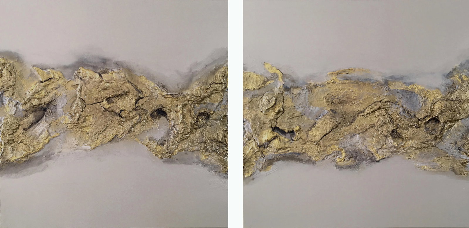 "EarthScape" Original Abstract Wall Sculptures Marble Brass Gold - a Pair - 11