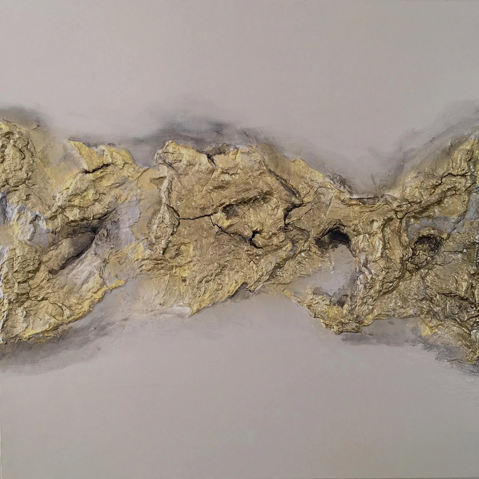 "EarthScape" Original Abstract Wall Sculptures Marble Brass Gold - a Pair - 2