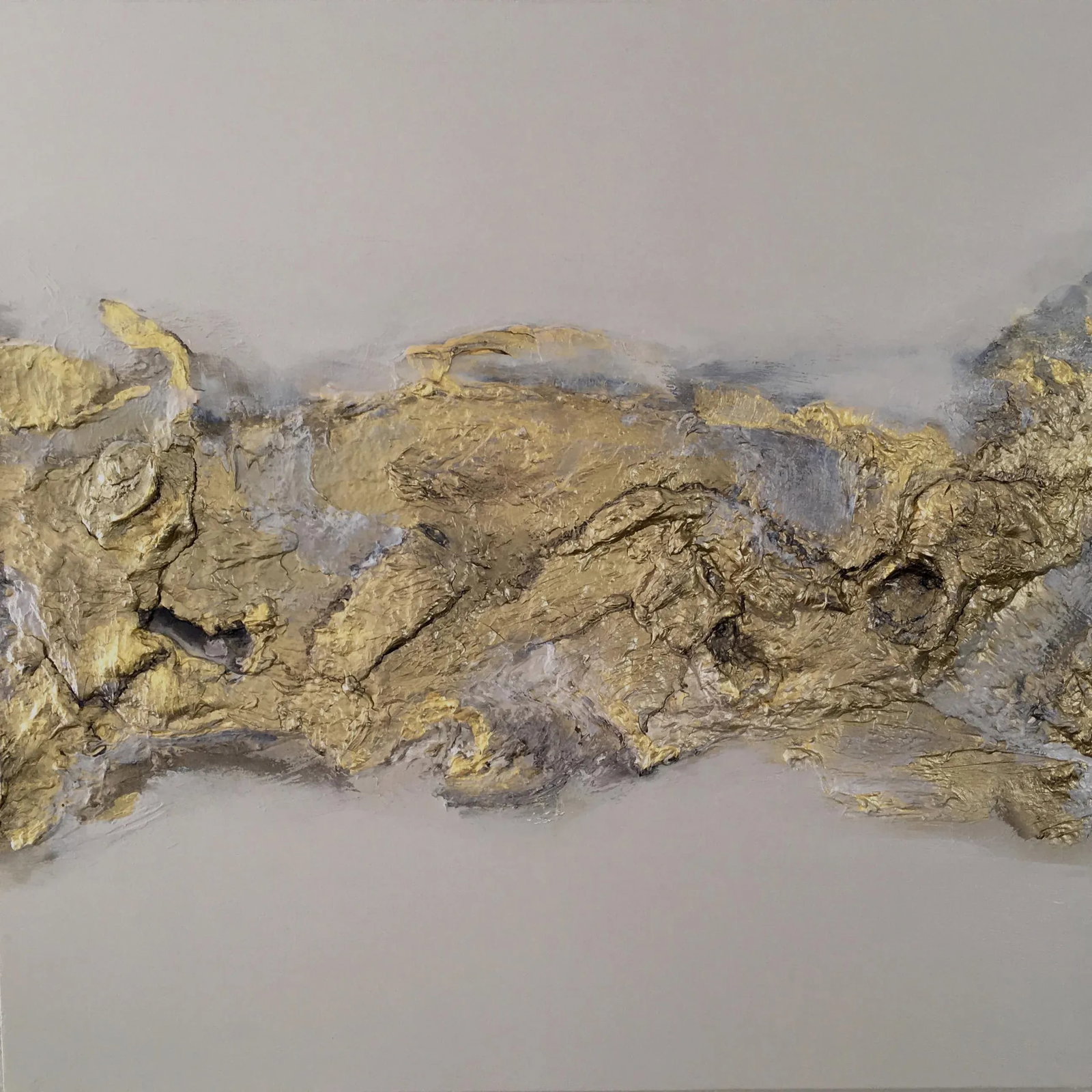 "EarthScape" Original Abstract Wall Sculptures Marble Brass Gold - a Pair - 3