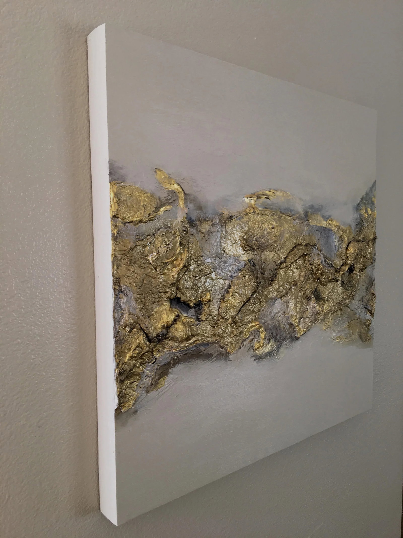 "EarthScape" Original Abstract Wall Sculptures Marble Brass Gold - a Pair - 4