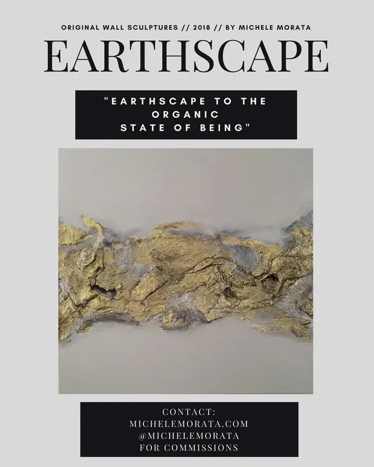 "EarthScape" Original Abstract Wall Sculptures Marble Brass Gold - a Pair - 9