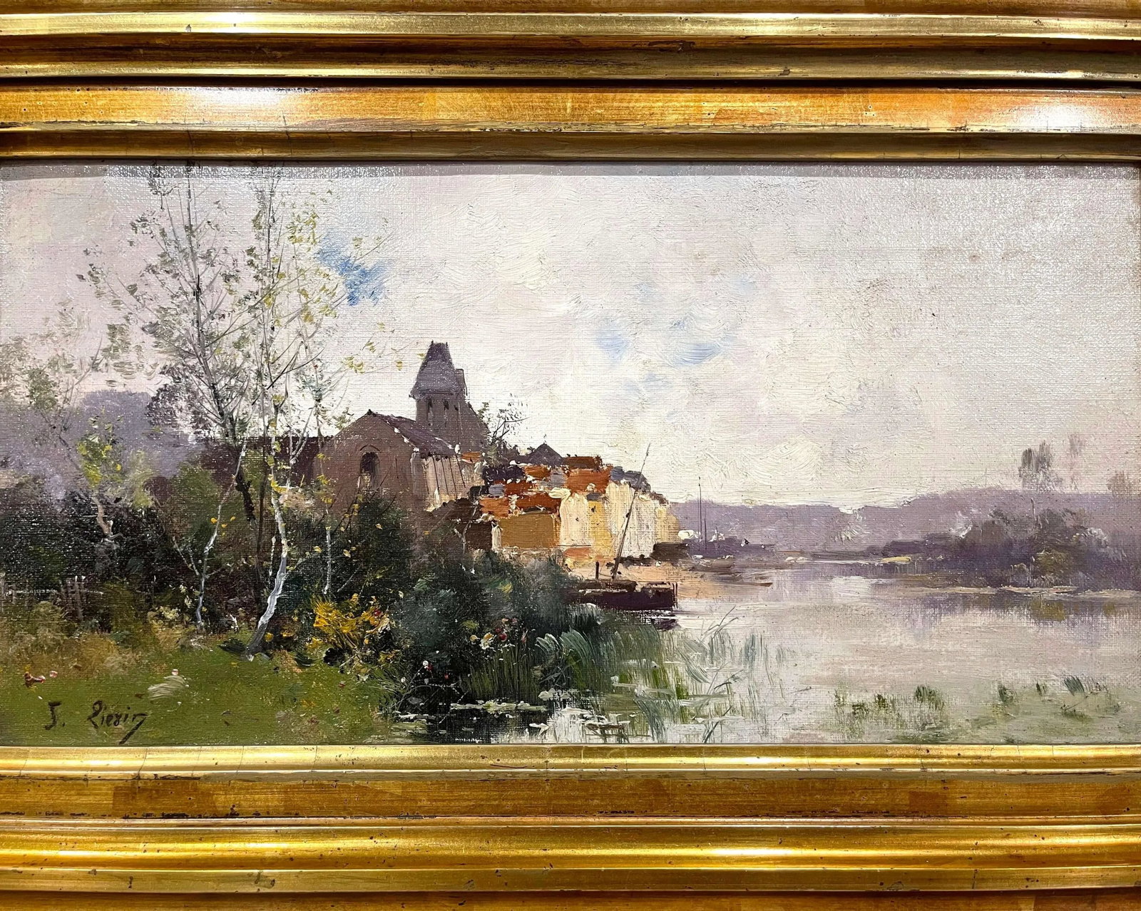 19th Century Framed Landscape Oil Painting Signed J. Lievin for E. Galien-Laloue - 3
