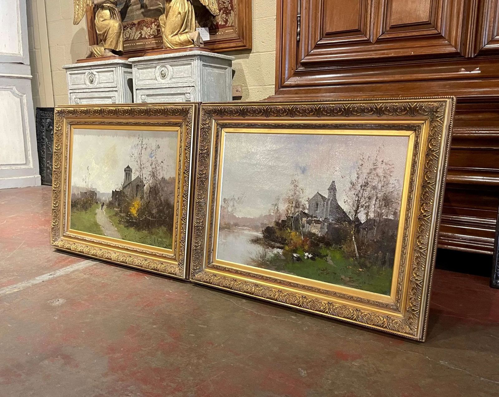 Pair 19th Century Framed Oil Painting Signed E. Kermanguy for E. Galien-Laloue - 2