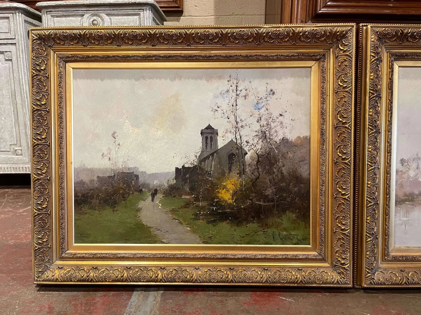 Pair 19th Century Framed Oil Painting Signed E. Kermanguy for E. Galien-Laloue - 3