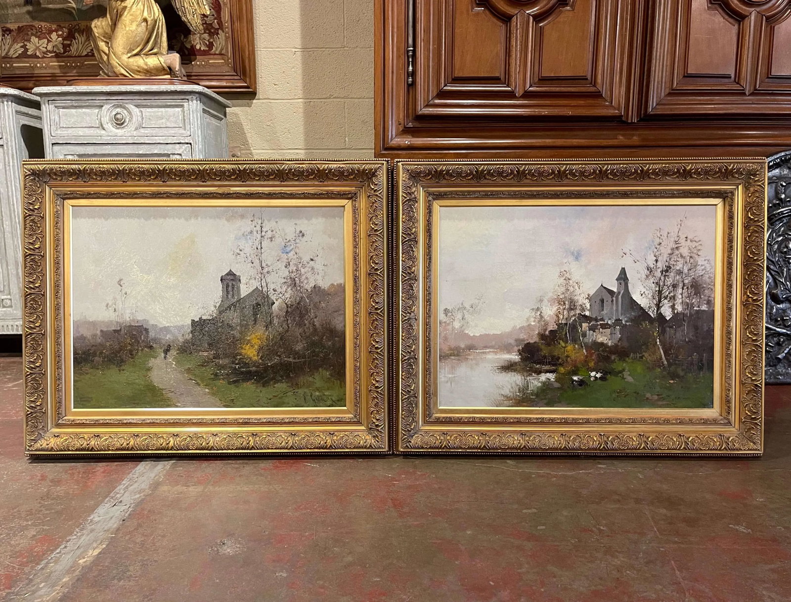 Pair 19th Century Framed Oil Painting Signed E. Kermanguy for E. Galien-Laloue - 7