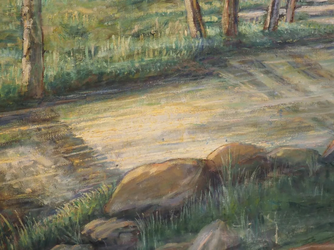 Large French Landscape Painting of a Hunter and Hillside Village, Signed and Dated 1962 - 11