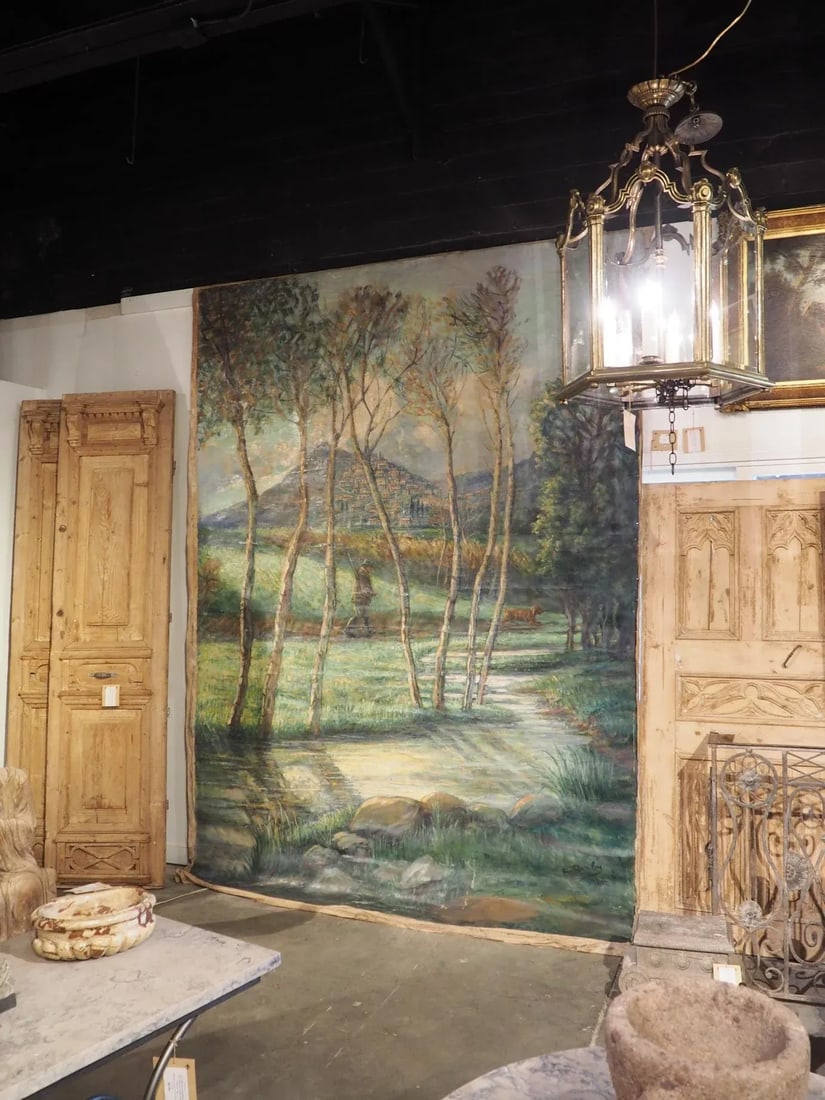 Large French Landscape Painting of a Hunter and Hillside Village, Signed and Dated 1962 - 2