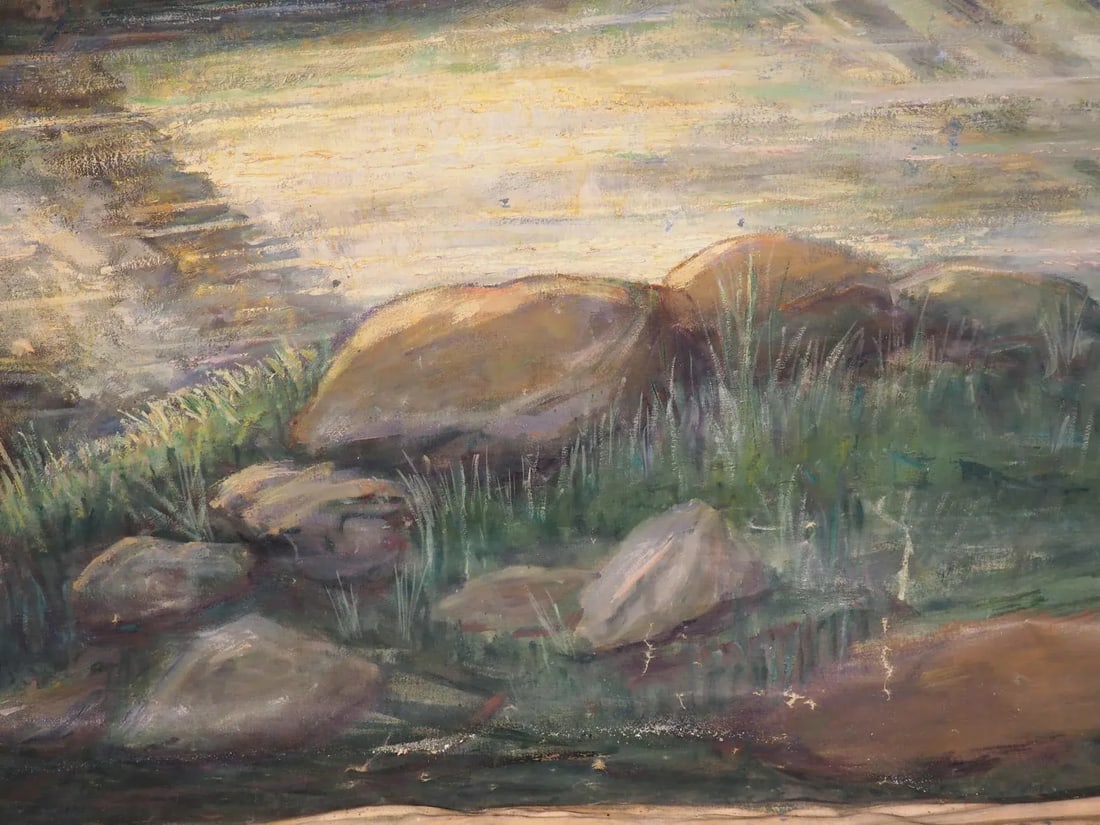 Large French Landscape Painting of a Hunter and Hillside Village, Signed and Dated 1962 - 3