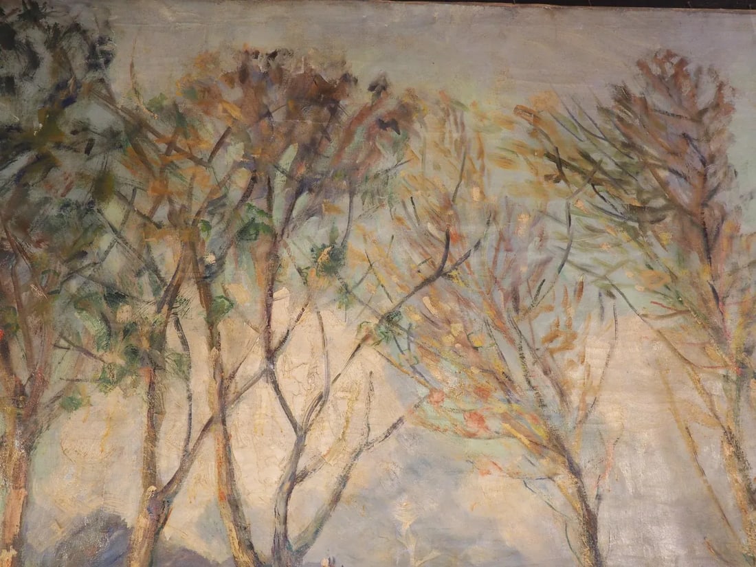 Large French Landscape Painting of a Hunter and Hillside Village, Signed and Dated 1962 - 5