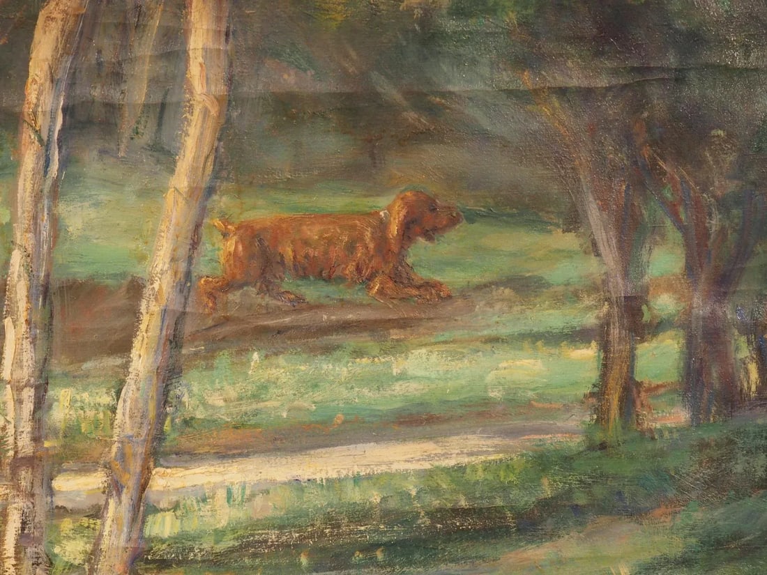 Large French Landscape Painting of a Hunter and Hillside Village, Signed and Dated 1962 - 6
