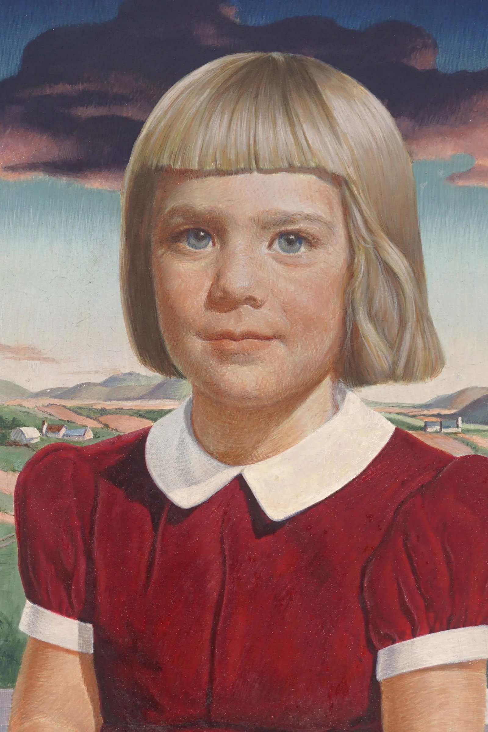 Mid Century Young Blonde Girl Portrait Egg Tempera - Style of Thomas Hart Benton by Robert Collins - 2