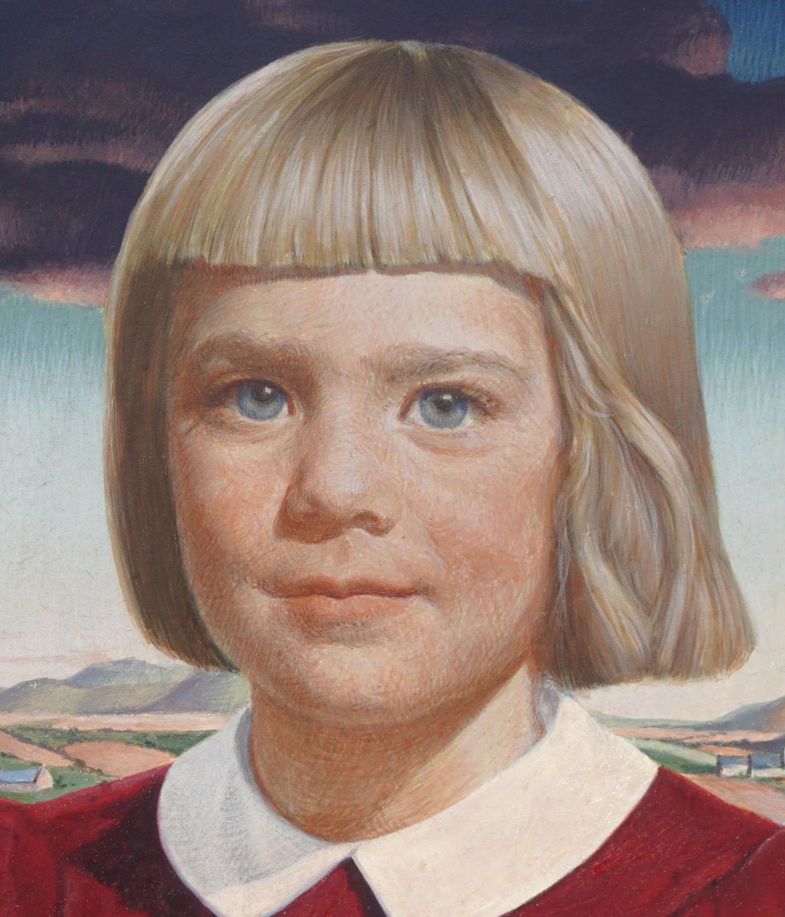 Mid Century Young Blonde Girl Portrait Egg Tempera - Style of Thomas Hart Benton by Robert Collins - 4
