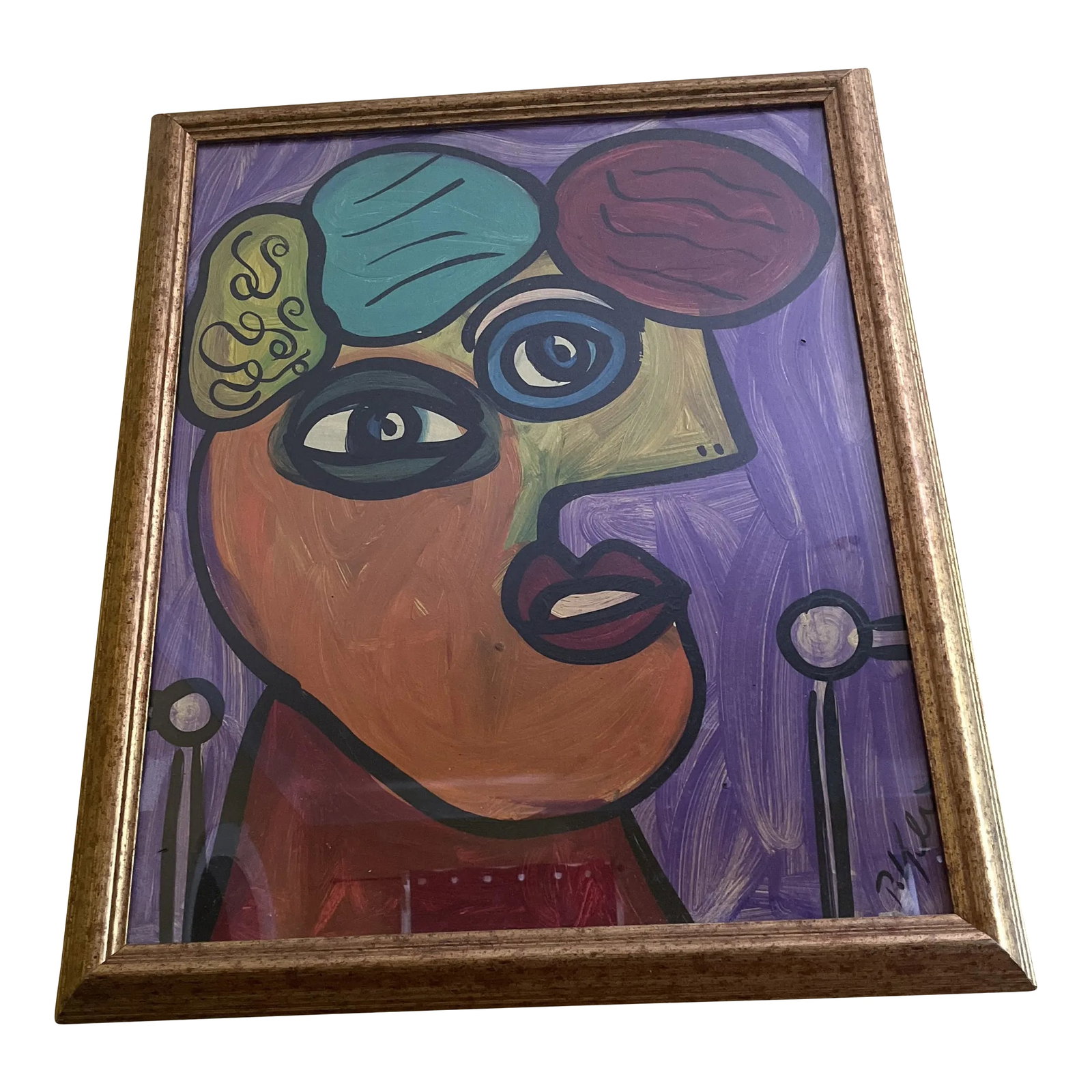 Late 20th Century Abstract Portrait Painting by Peter Robert Keil, Quality Framed: Peter Keil has produced many Side Portraits on Boards of this size but the vibrant color hues in this piece are magical Stunning Quality Medium Abstract Expressionist Peter Keil Colorful rose hued