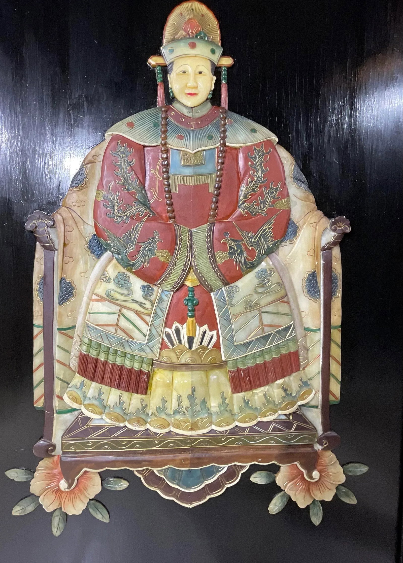Pair of Large Chinese Carved Hardstone Emperor & Empress Portraits - 11