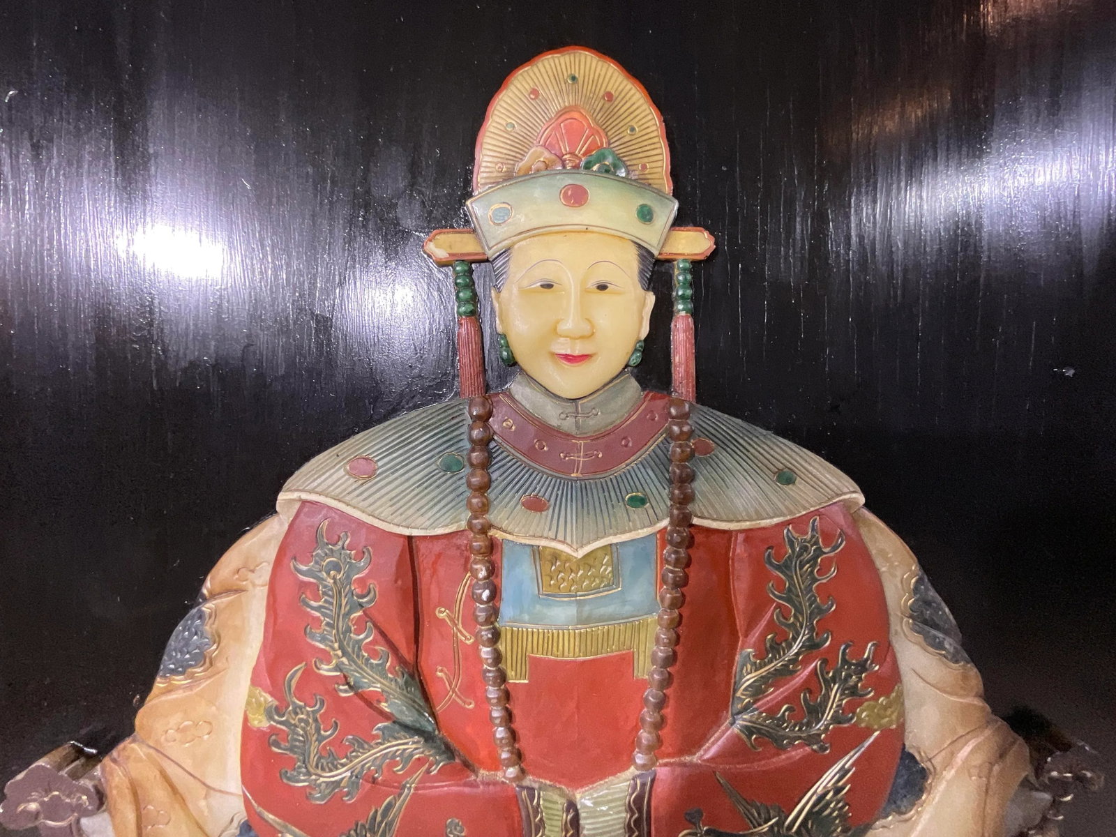 Pair of Large Chinese Carved Hardstone Emperor & Empress Portraits - 12
