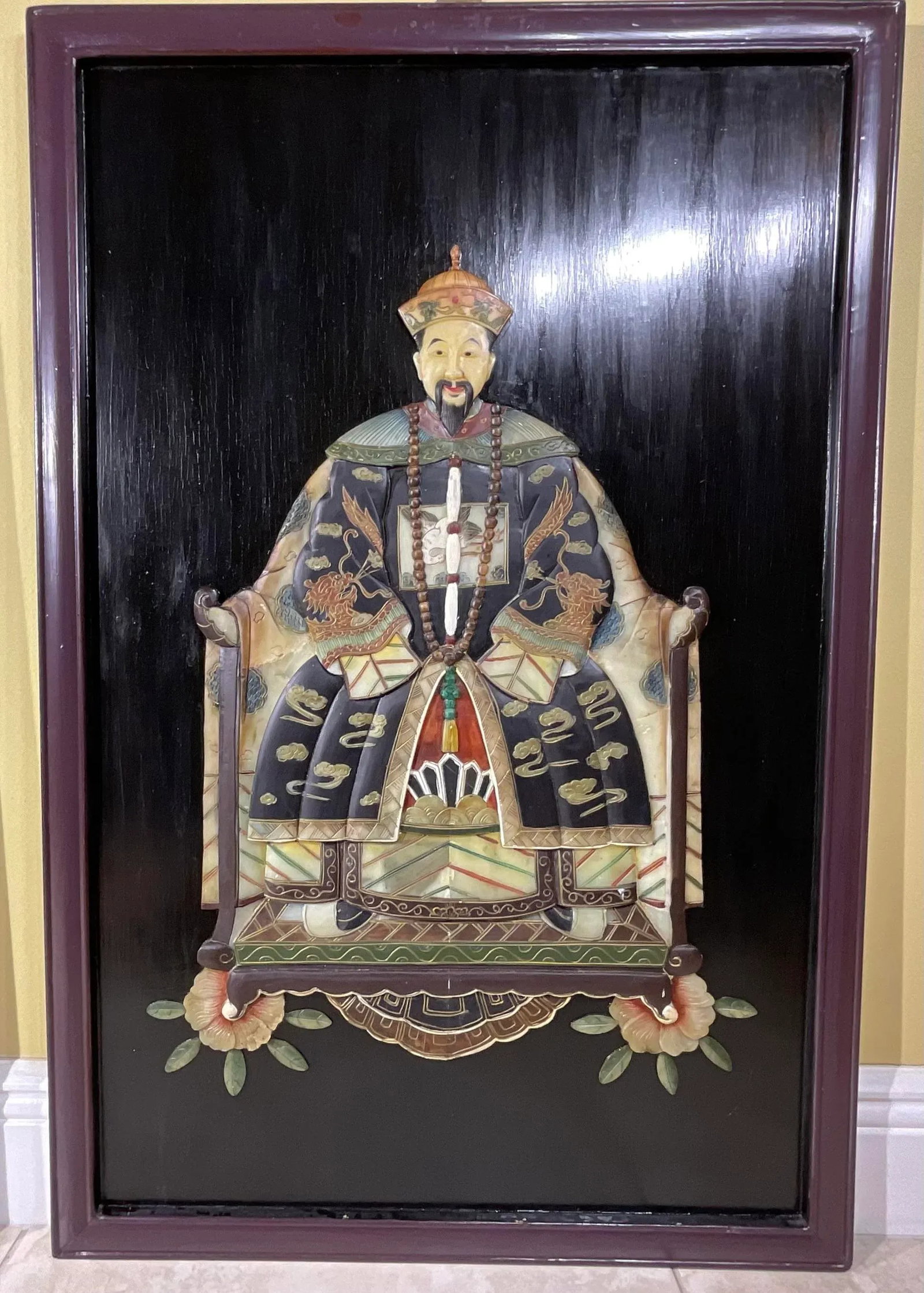 Pair of Large Chinese Carved Hardstone Emperor & Empress Portraits - 5
