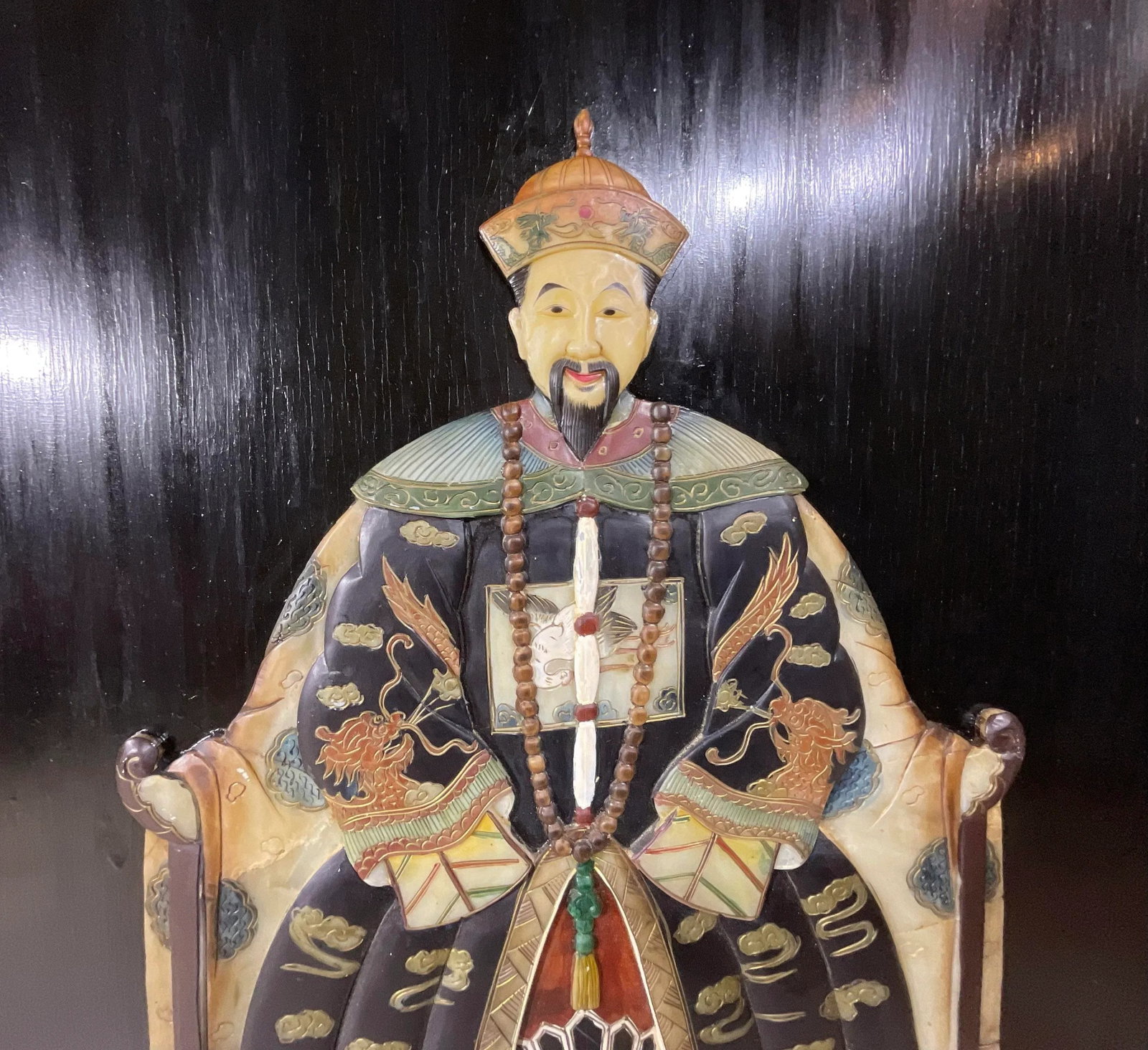 Pair of Large Chinese Carved Hardstone Emperor & Empress Portraits - 7