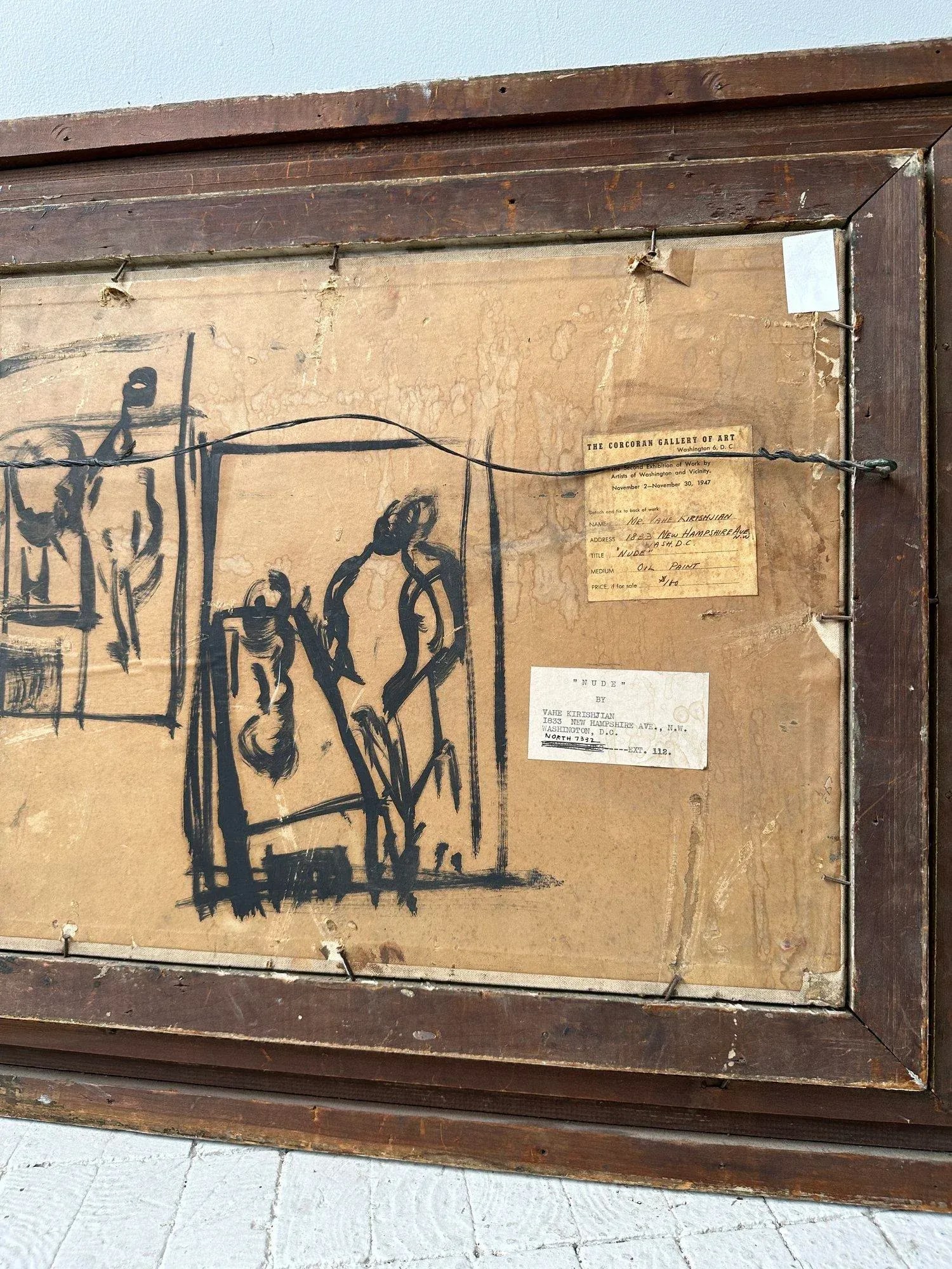 Vintage Oil on Board Framed Portrait of a Reclining Nude by Vahe Kirishjian, Circa 1941 - 10