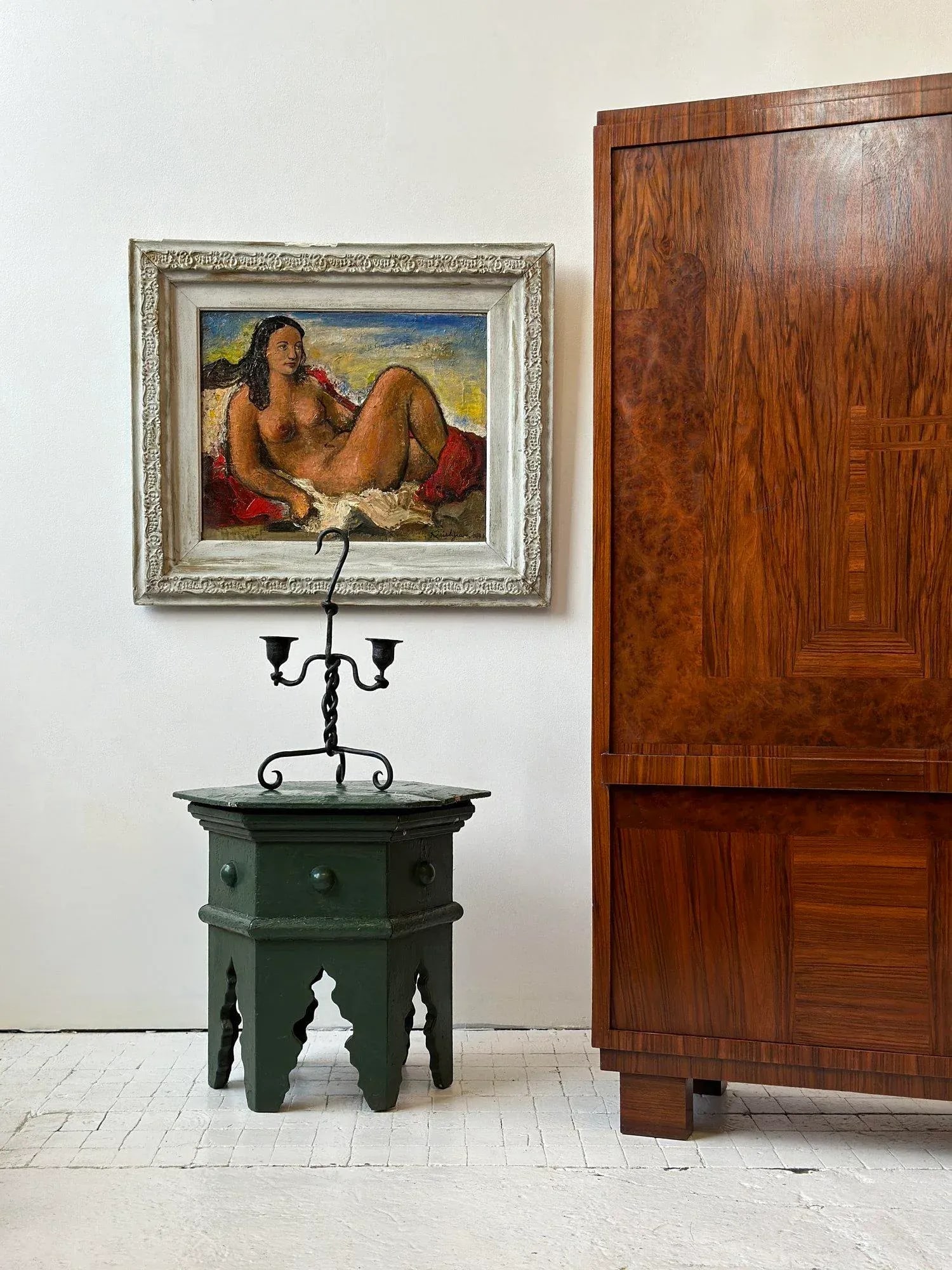 Vintage Oil on Board Framed Portrait of a Reclining Nude by Vahe Kirishjian, Circa 1941 - 2