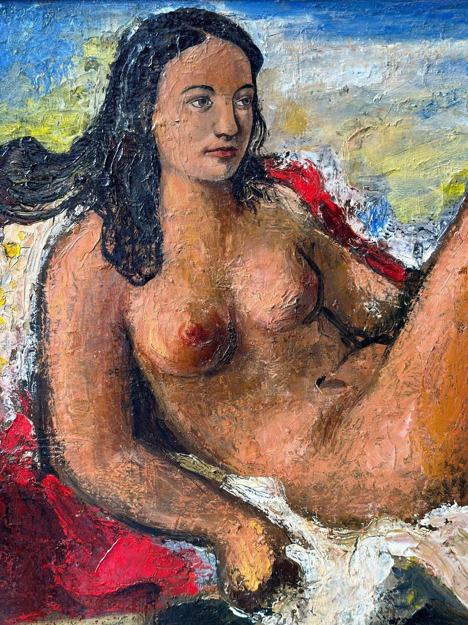 Vintage Oil on Board Framed Portrait of a Reclining Nude by Vahe Kirishjian, Circa 1941 - 4