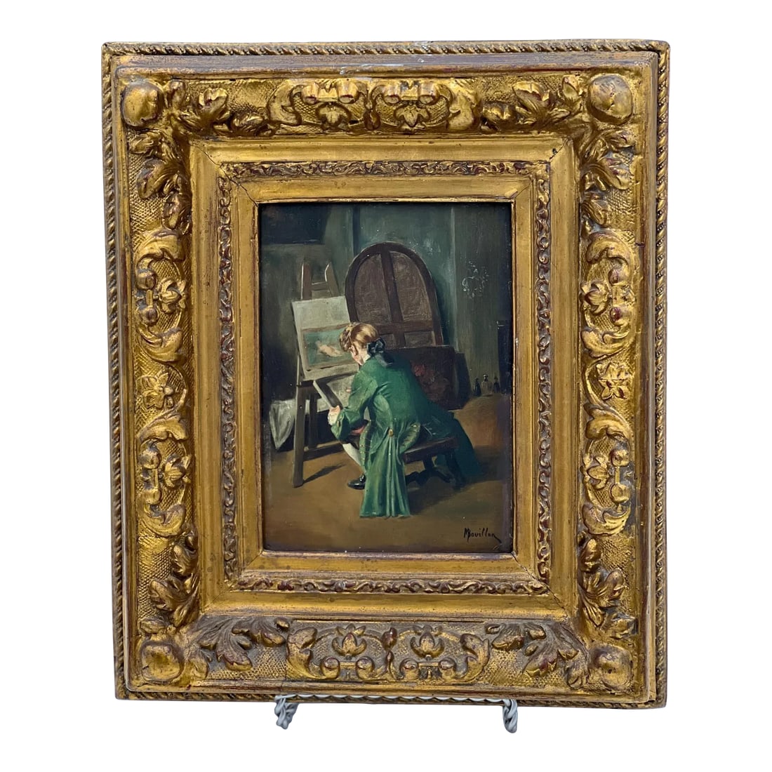 Original Antique French Oil Painting. Portrait of an Artist by M. Bouillon: Original Antique French Oil Painting. Portrait of an Artist by M. Bouillon. beautiful condition. Condition: Alterations: Original Condition Unaltered Imperfections: Some Imperfections Condition Notes: