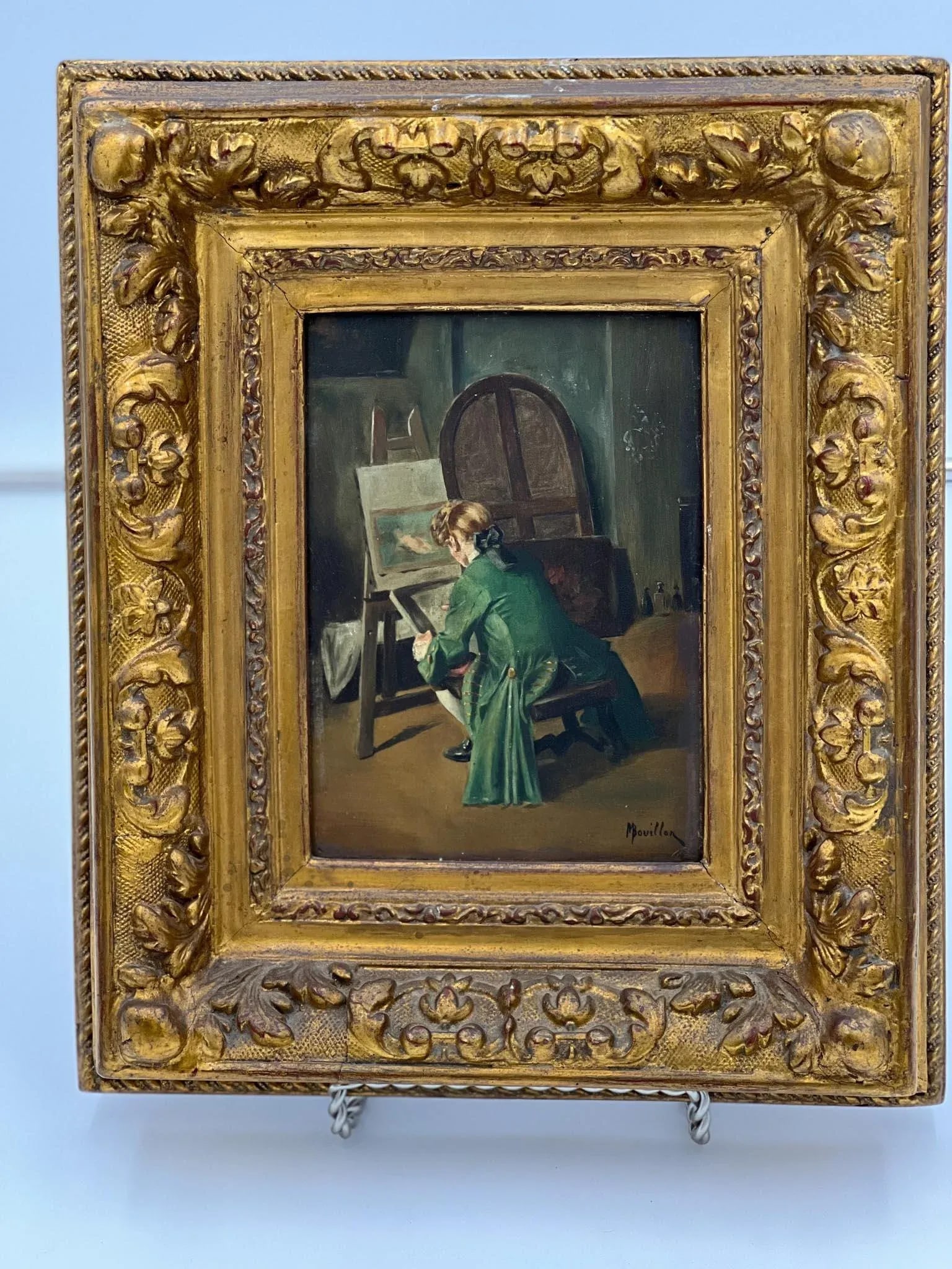 Original Antique French Oil Painting. Portrait of an Artist by M. Bouillon - 3