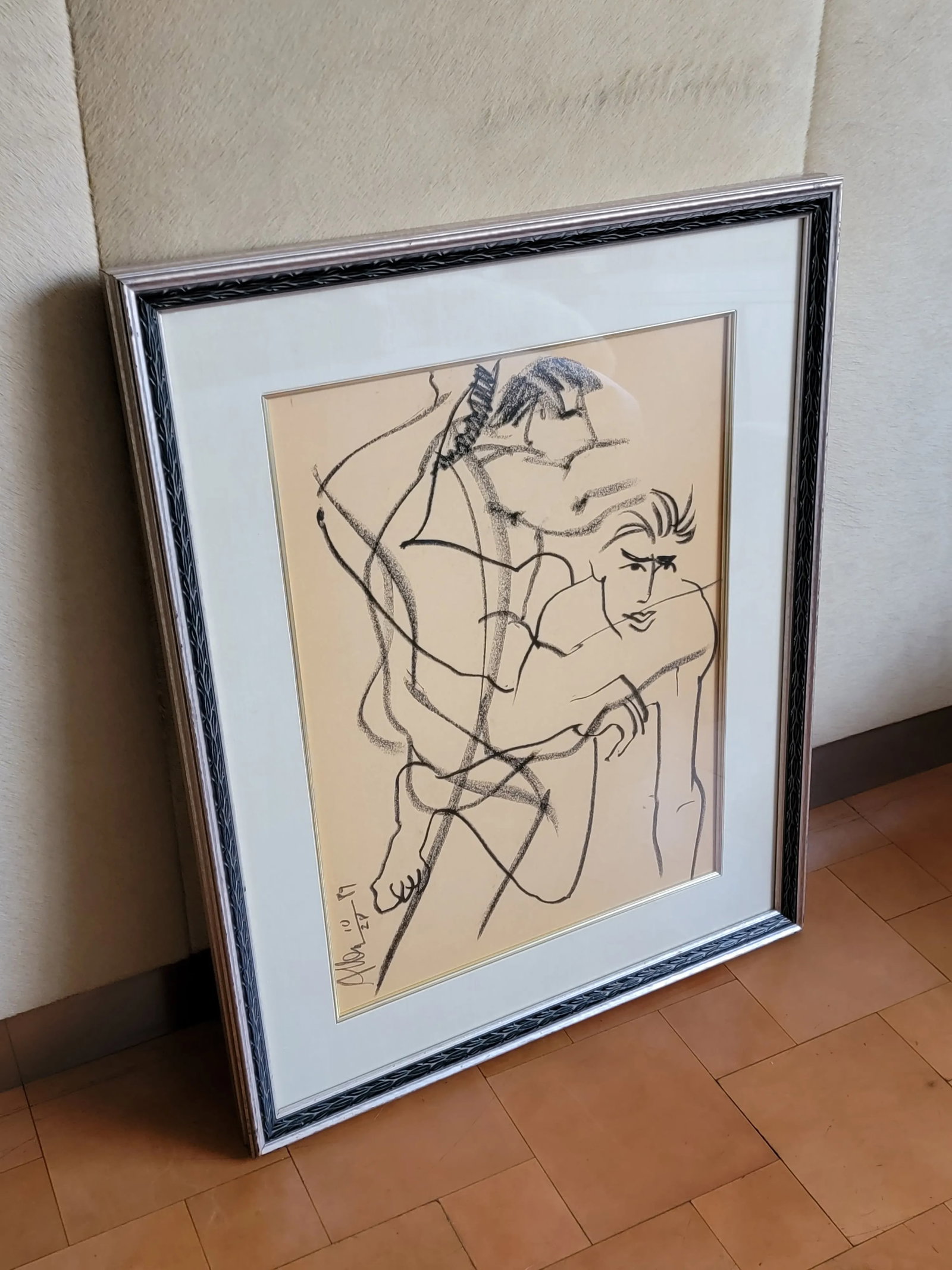Vintage Allen Kay Framed Abstract Figurative Charcoal Drawing - 2