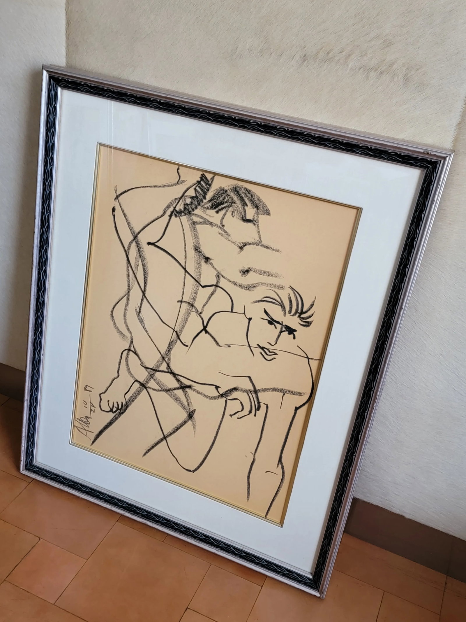 Vintage Allen Kay Framed Abstract Figurative Charcoal Drawing - 3