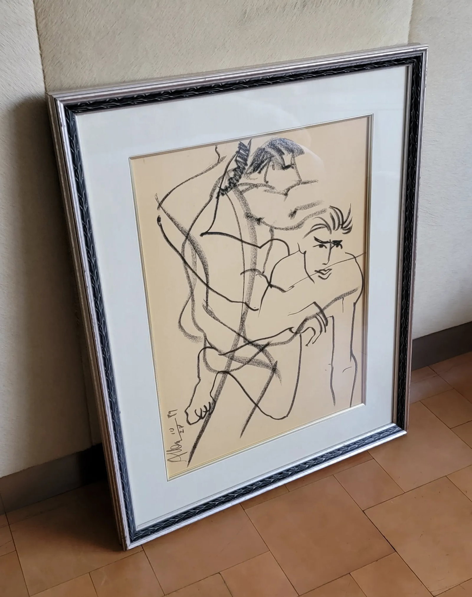 Vintage Allen Kay Framed Abstract Figurative Charcoal Drawing - 11