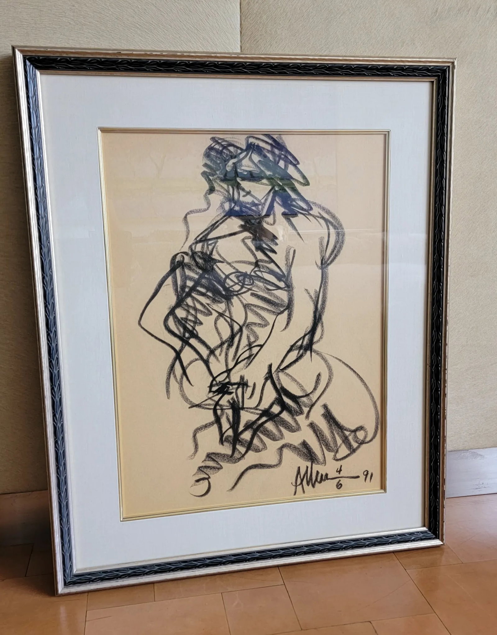 Vintage Allen Kay Framed Abstract Figurative Charcoal Drawing - 4