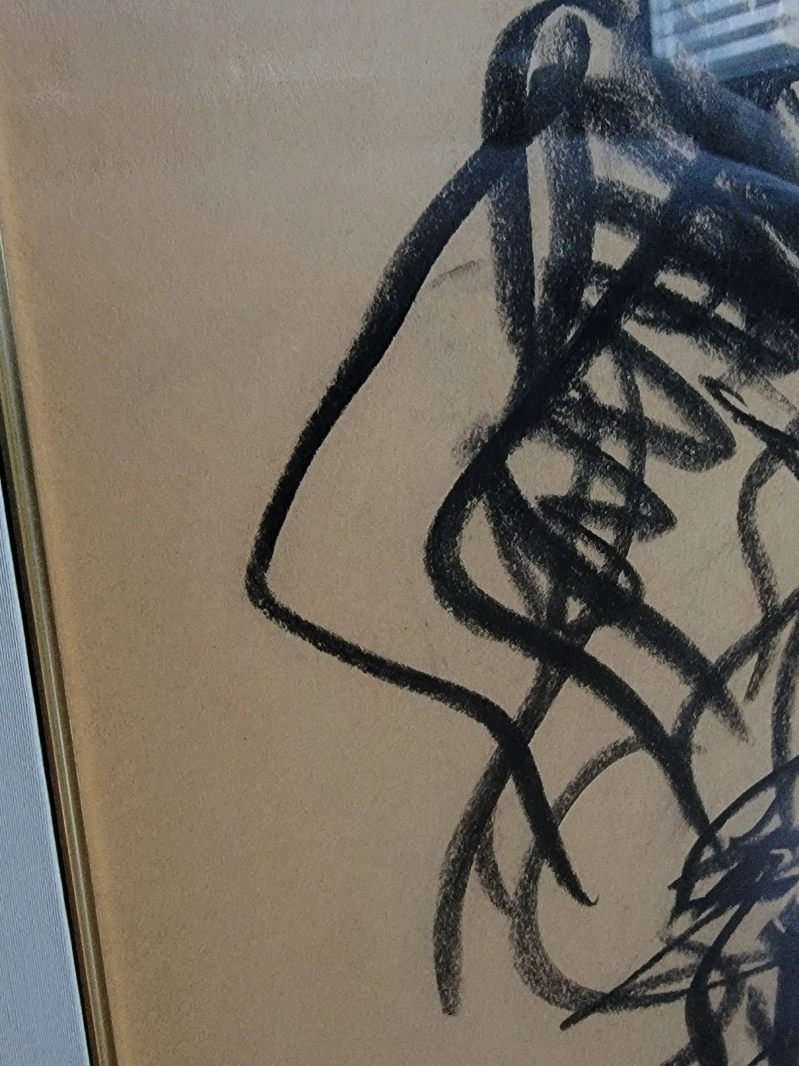 Vintage Allen Kay Framed Abstract Figurative Charcoal Drawing - 5