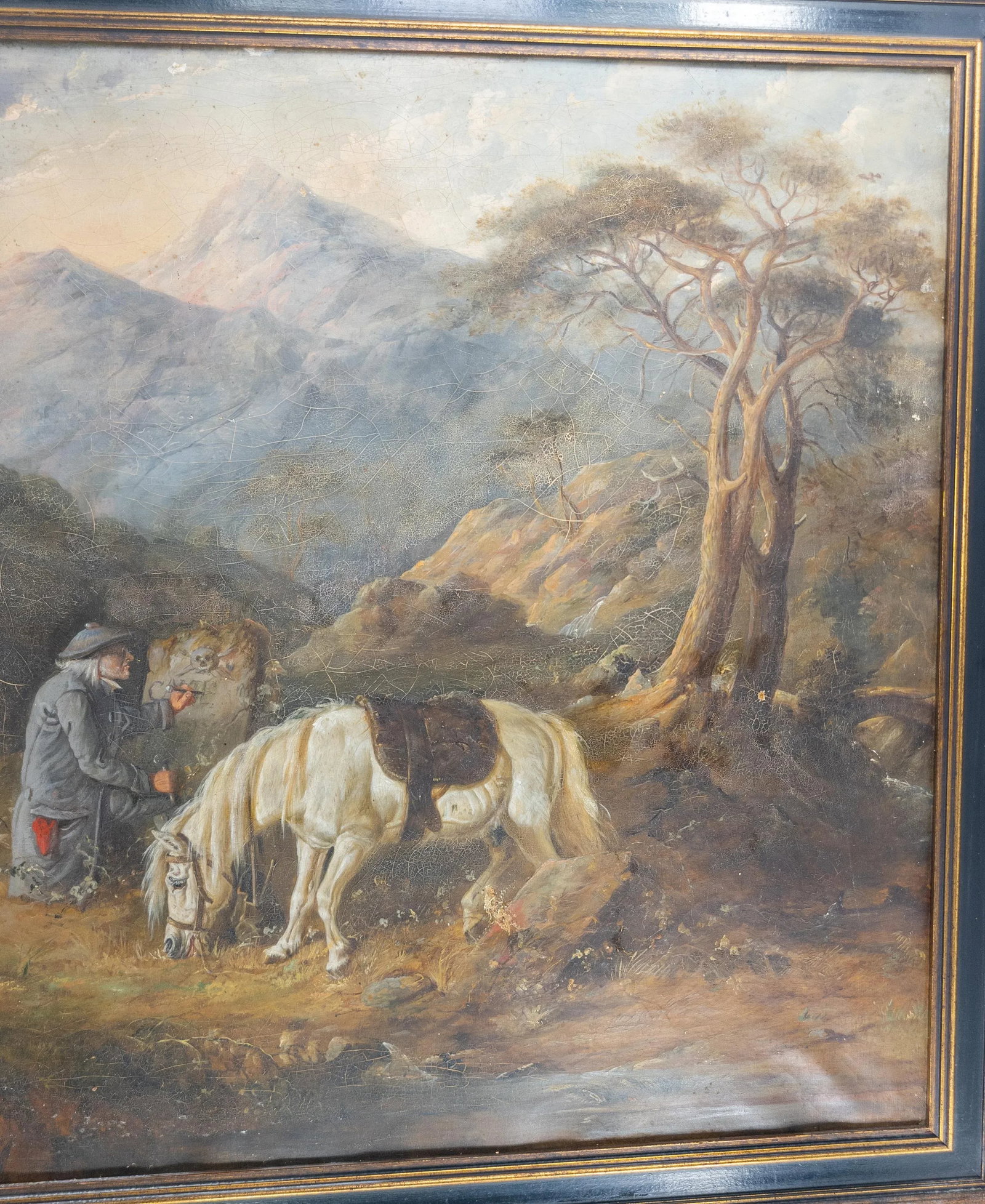 19th Century English or German Landscape Oil Painting With Man and His Horse - 4