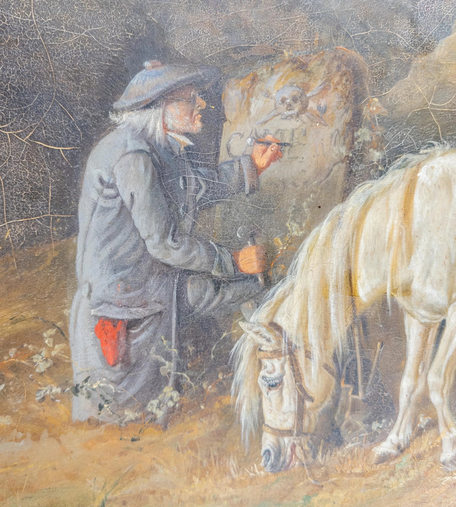 19th Century English or German Landscape Oil Painting With Man and His Horse - 5