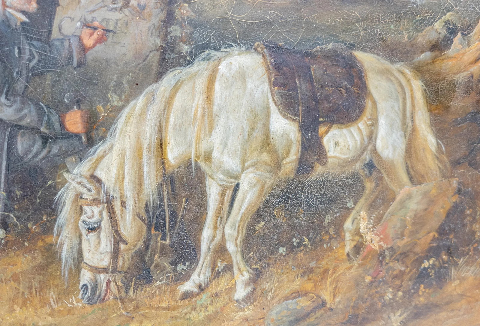 19th Century English or German Landscape Oil Painting With Man and His Horse - 6