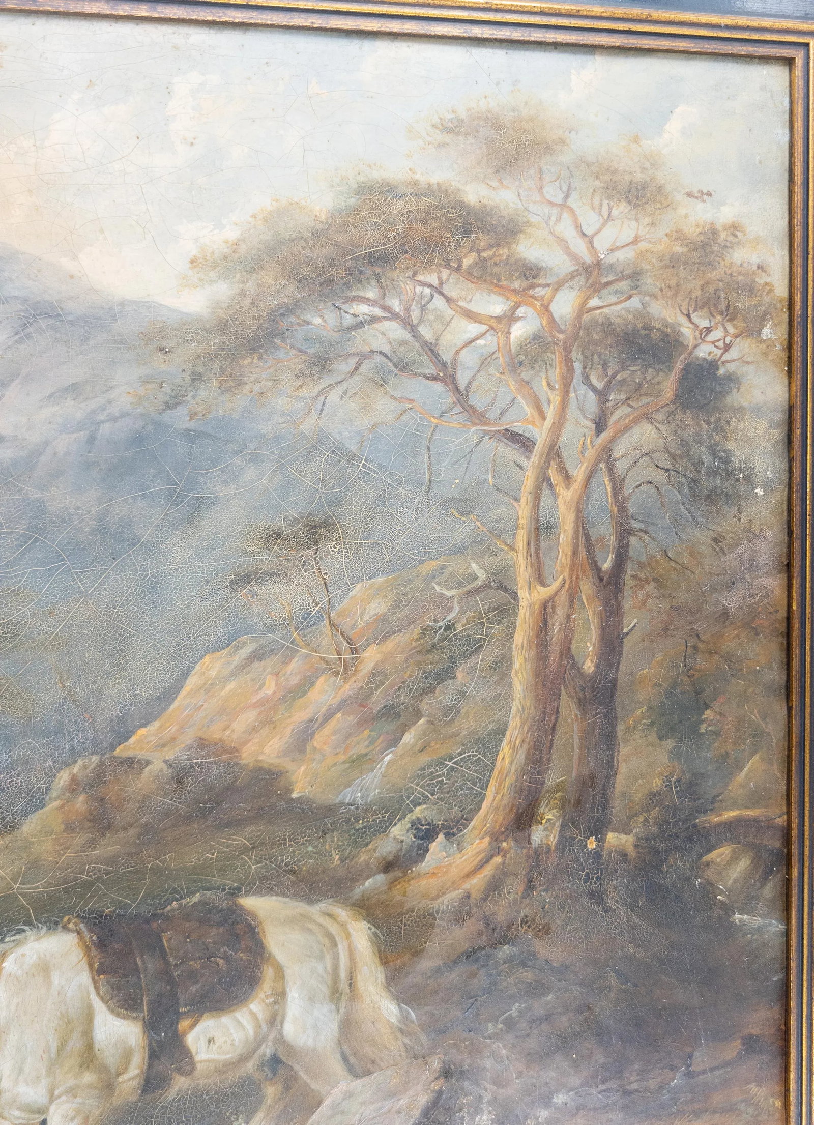 19th Century English or German Landscape Oil Painting With Man and His Horse - 8