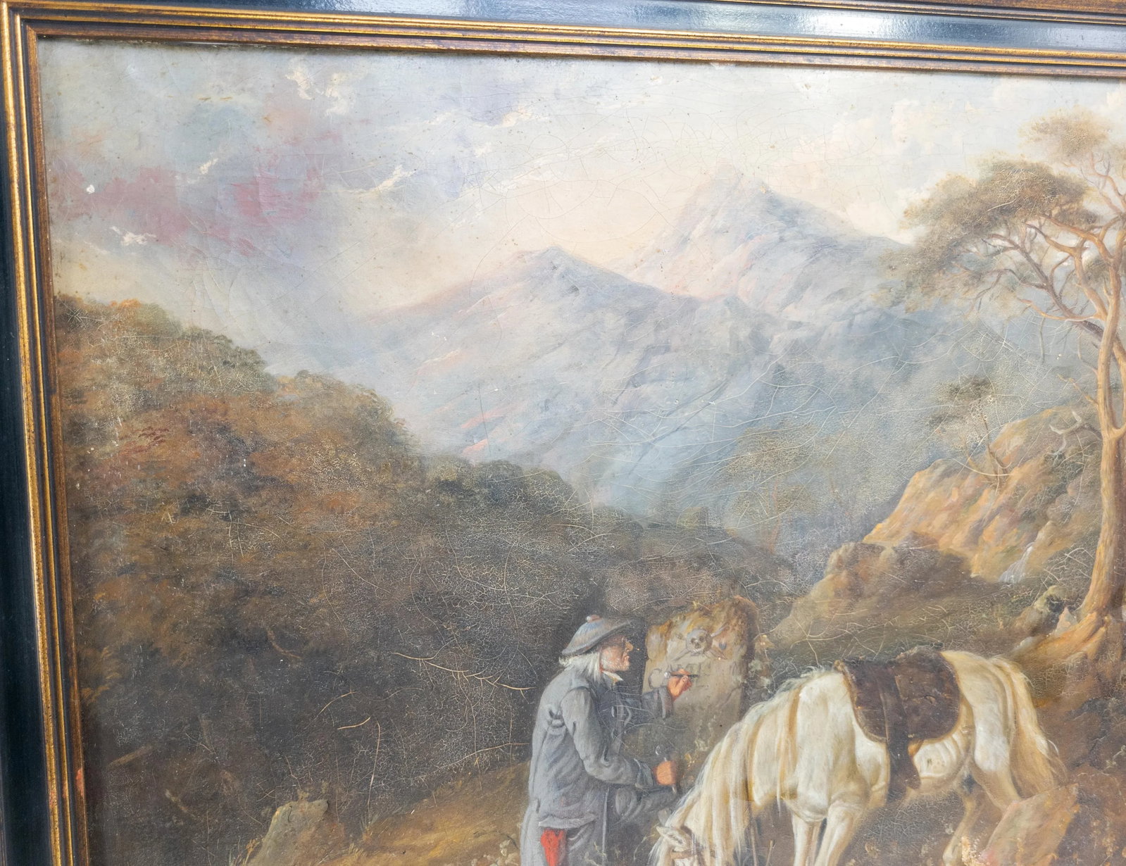19th Century English or German Landscape Oil Painting With Man and His Horse - 9