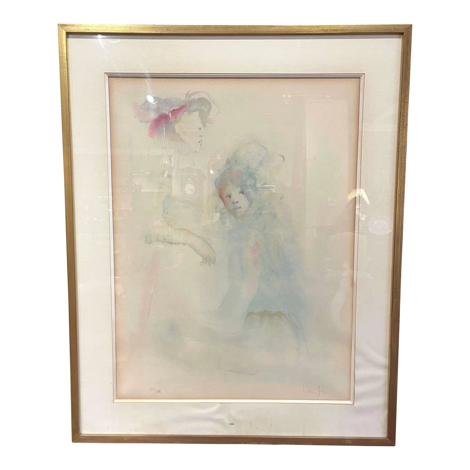 Vintage Framed Woman and Young Girl Lithograph Signed Leonor Fini