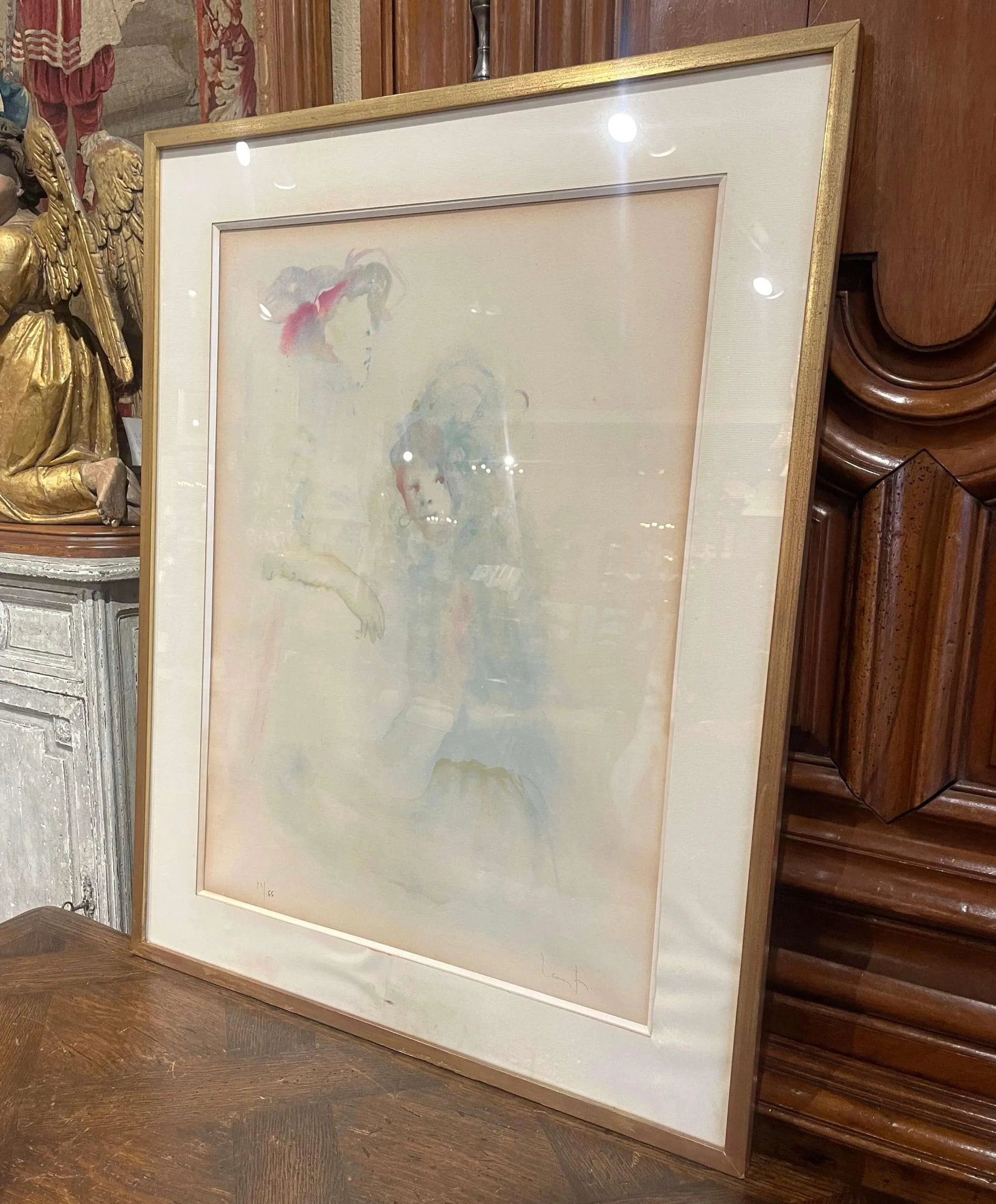 Vintage Framed Woman and Young Girl Lithograph Signed Leonor Fini - 2