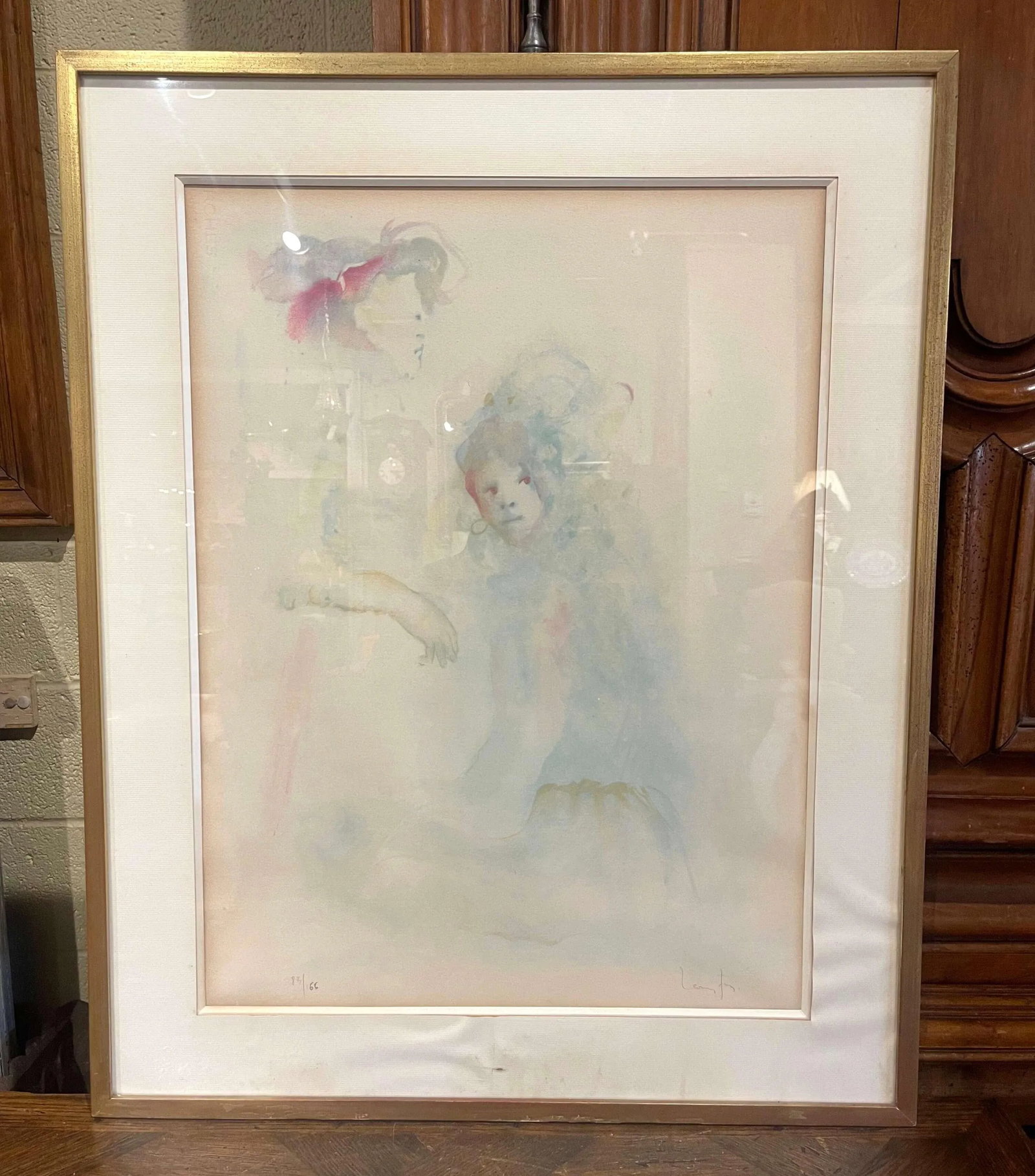 Vintage Framed Woman and Young Girl Lithograph Signed Leonor Fini - 5