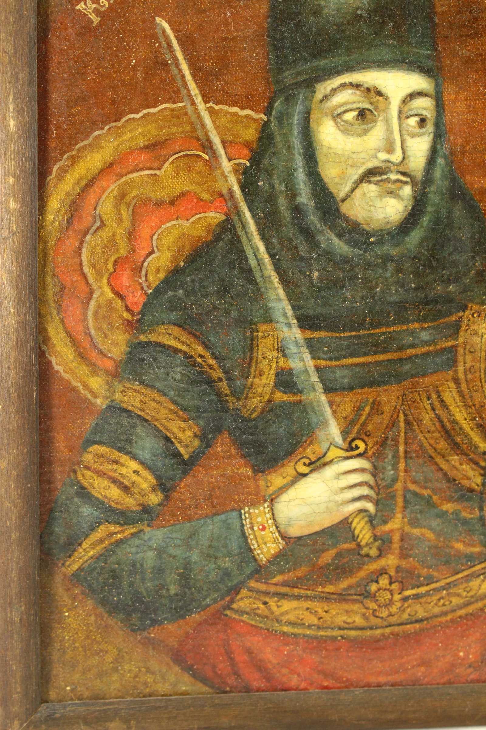 19th Century Russian School Oil on Wooden Board, Portrait of Duke Oleg of Kiev, Historicism - 10