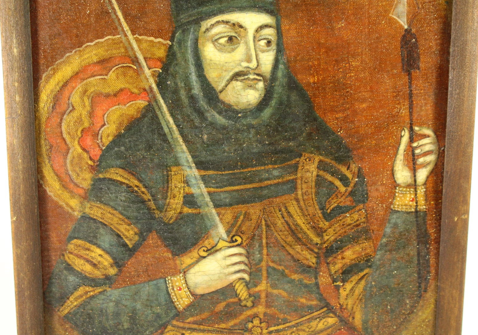 19th Century Russian School Oil on Wooden Board, Portrait of Duke Oleg of Kiev, Historicism - 4