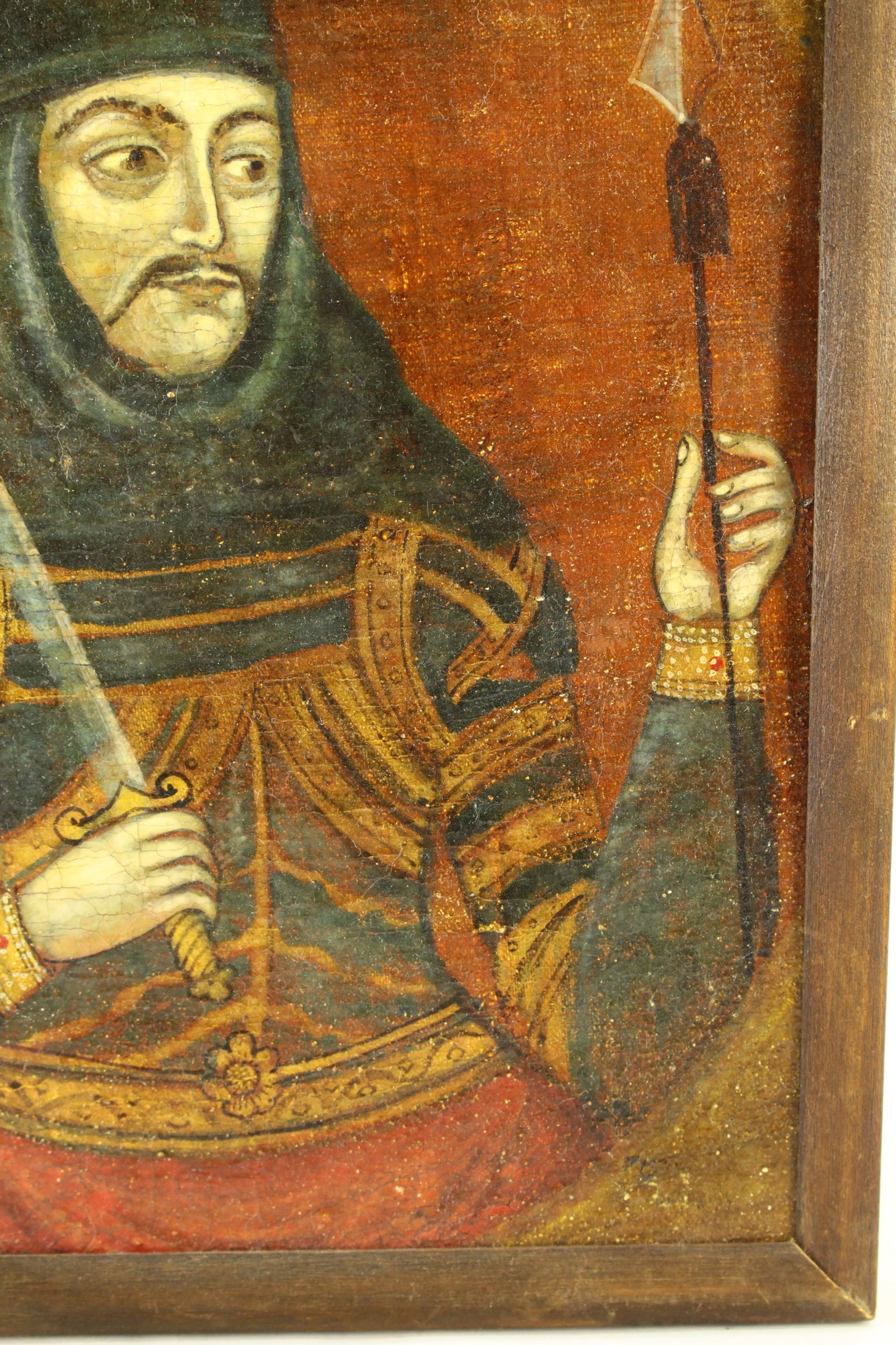19th Century Russian School Oil on Wooden Board, Portrait of Duke Oleg of Kiev, Historicism - 9
