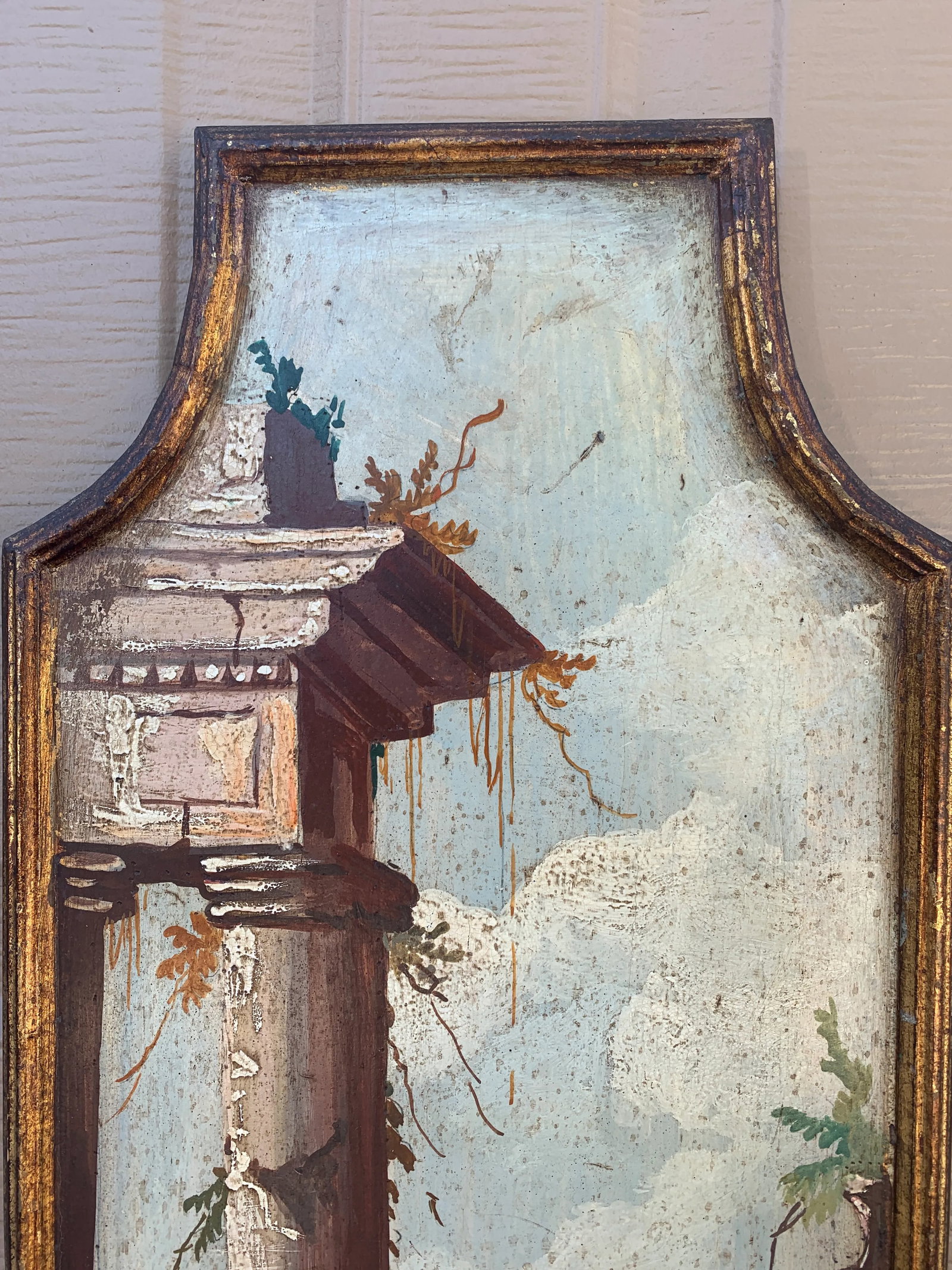 Italian Capriccio Landscape Painting in Shaped Gilt Frame - 2