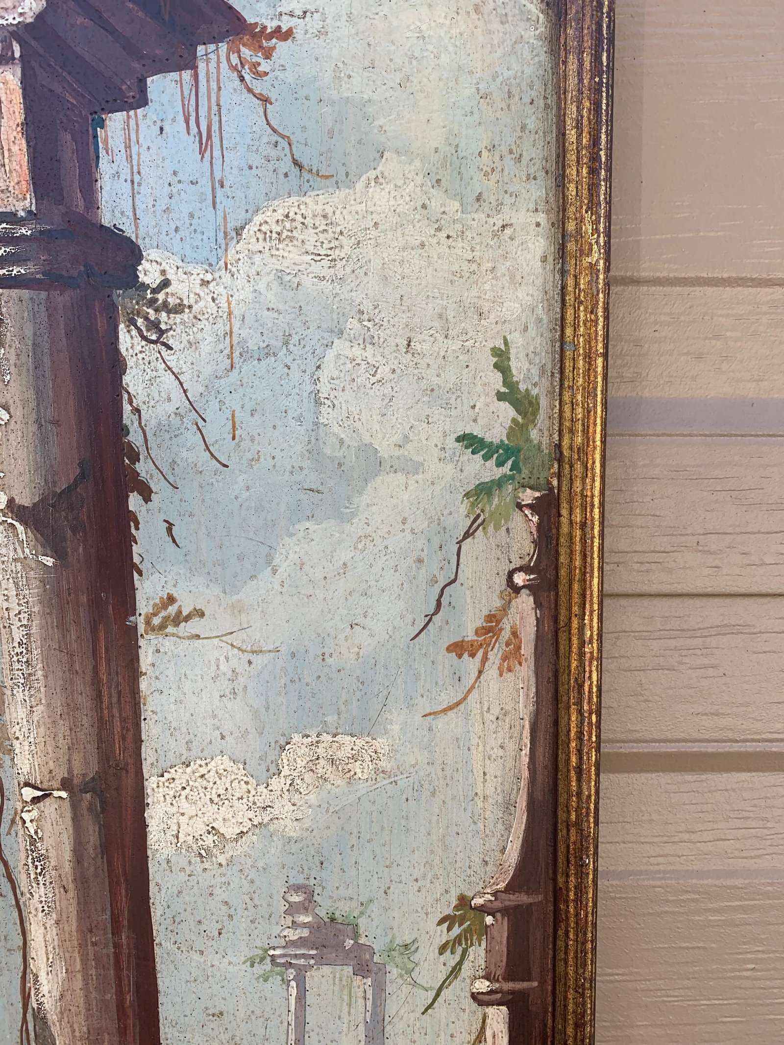 Italian Capriccio Landscape Painting in Shaped Gilt Frame - 3