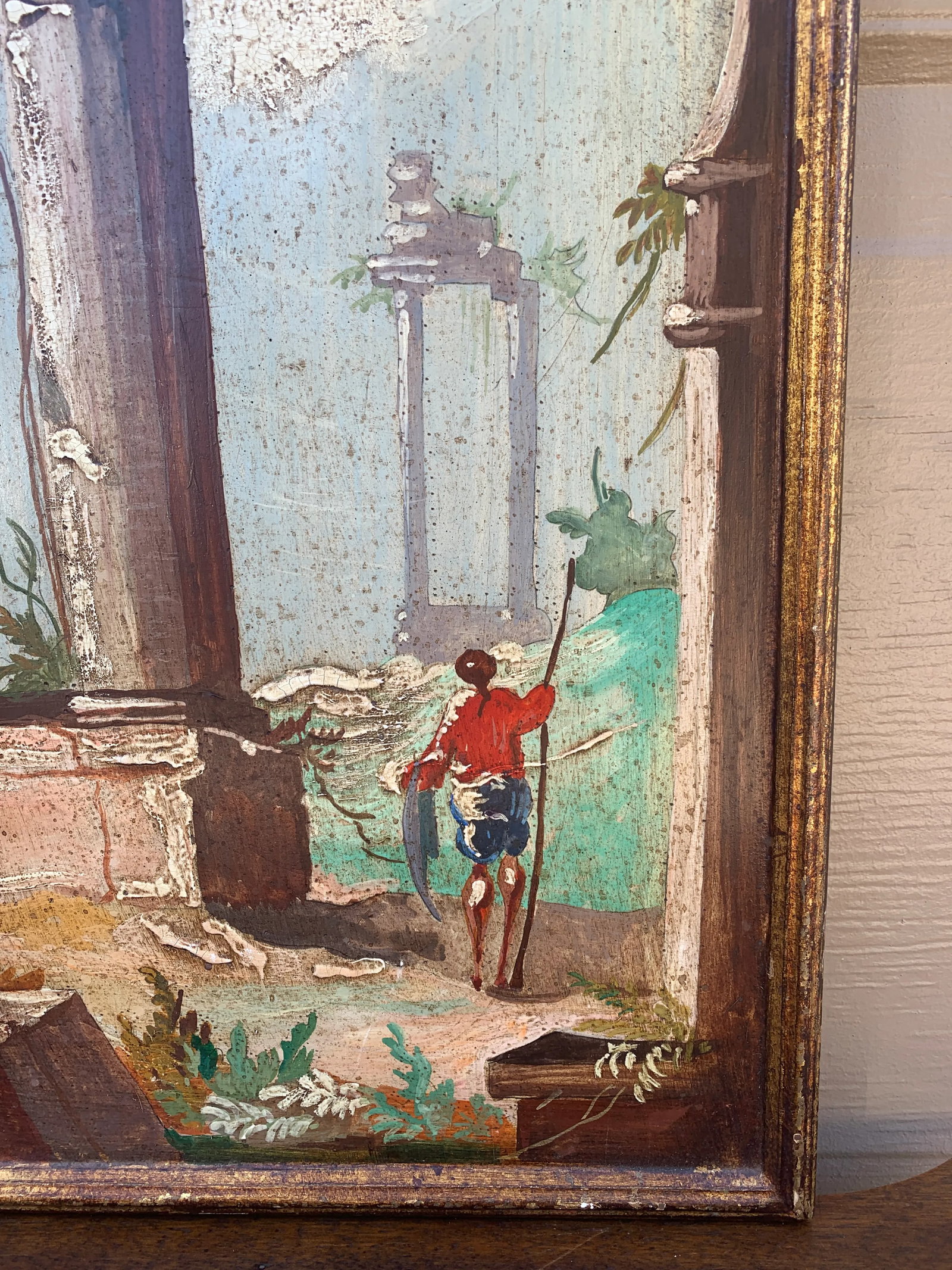 Italian Capriccio Landscape Painting in Shaped Gilt Frame - 4