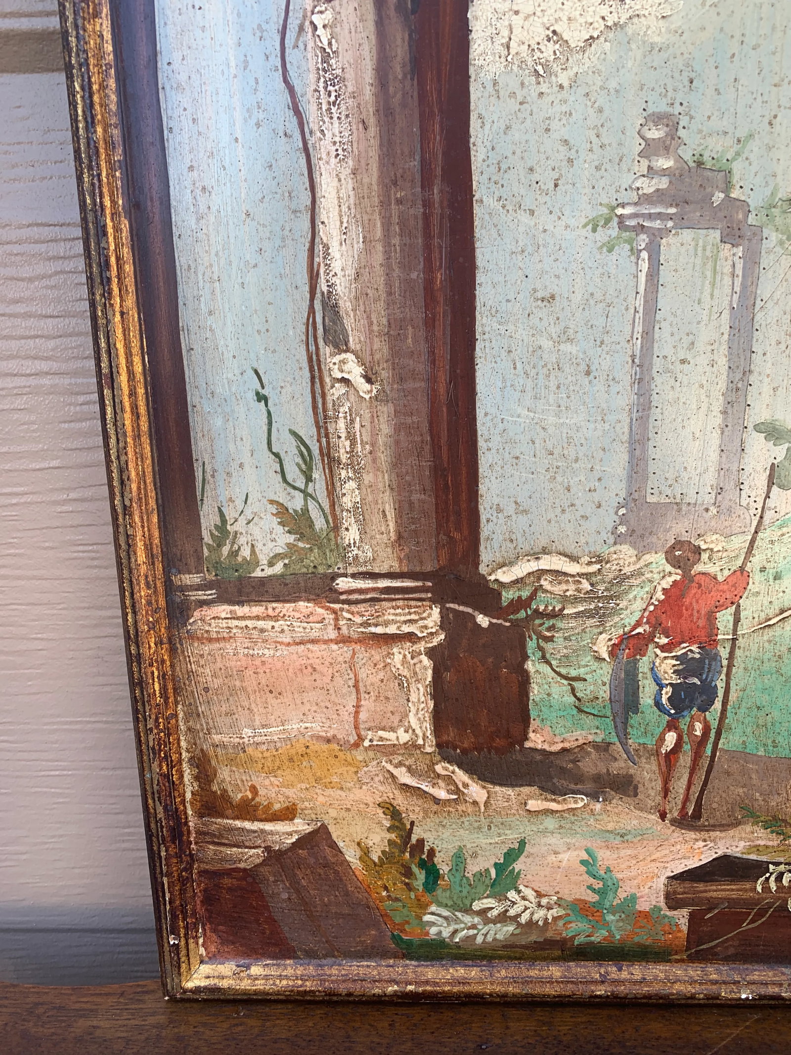 Italian Capriccio Landscape Painting in Shaped Gilt Frame - 7