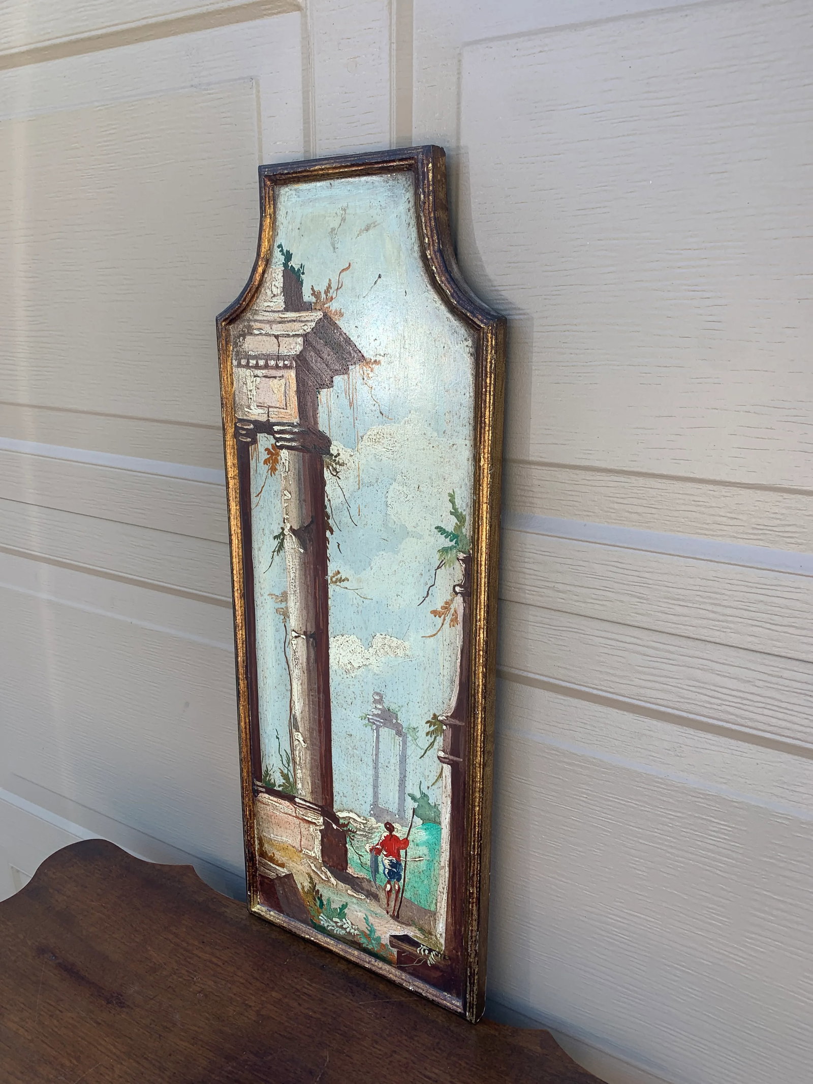 Italian Capriccio Landscape Painting in Shaped Gilt Frame - 8