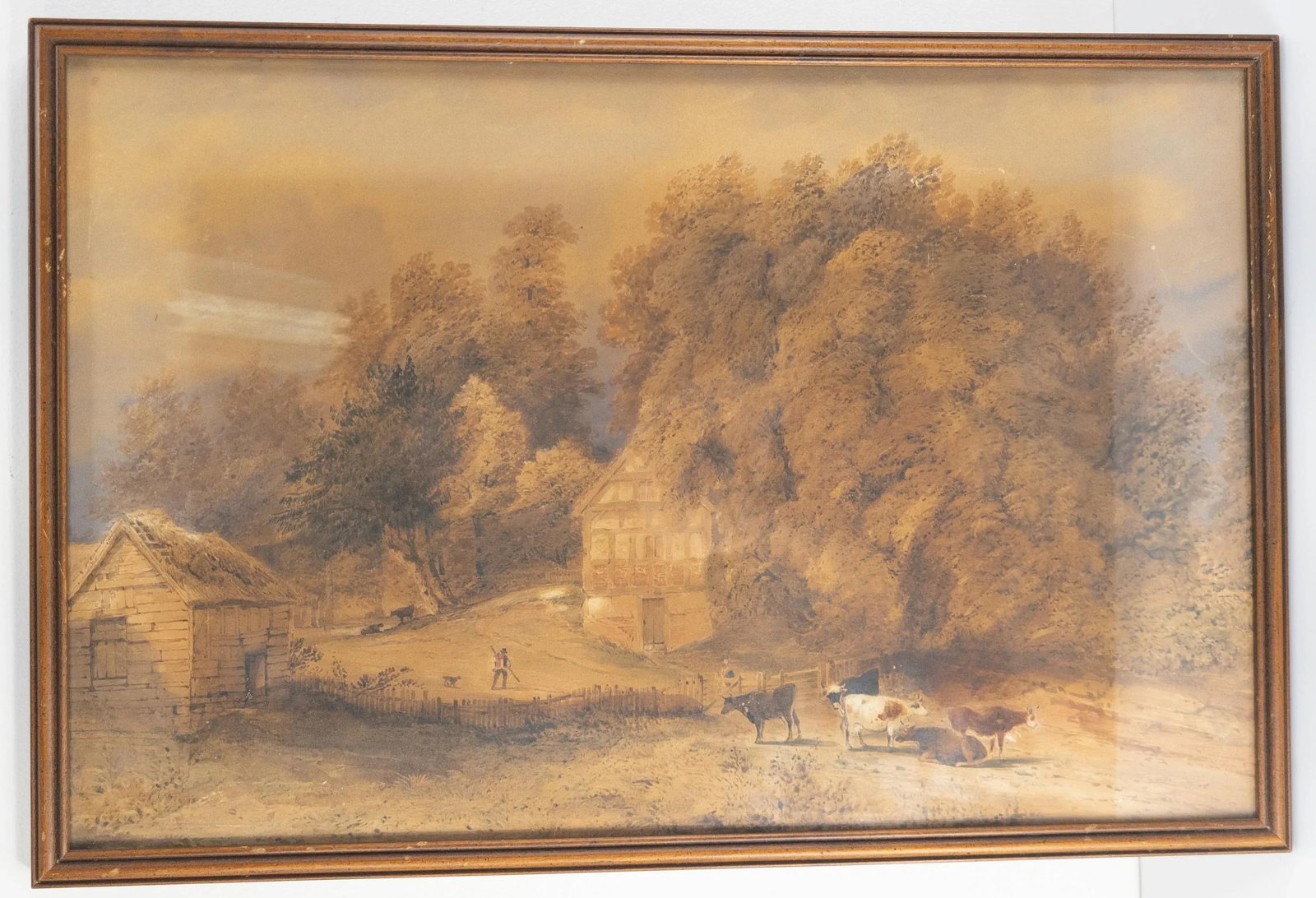 19th Century English Watercolor Landscape Painting With Cows - 13