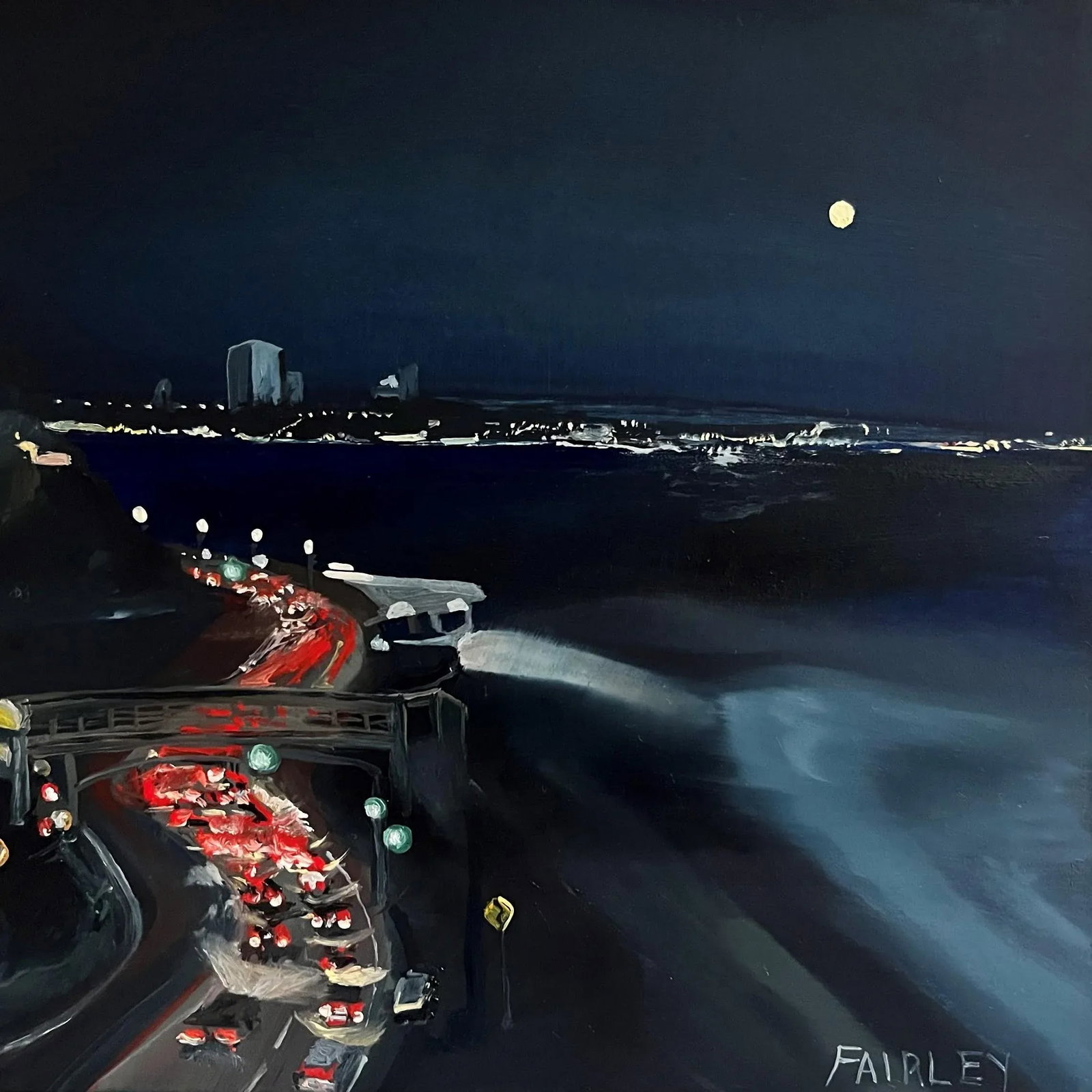 PCH at Porto Marina Nocturne; Full Moon, Original Painting by Jessica Fairley - 4